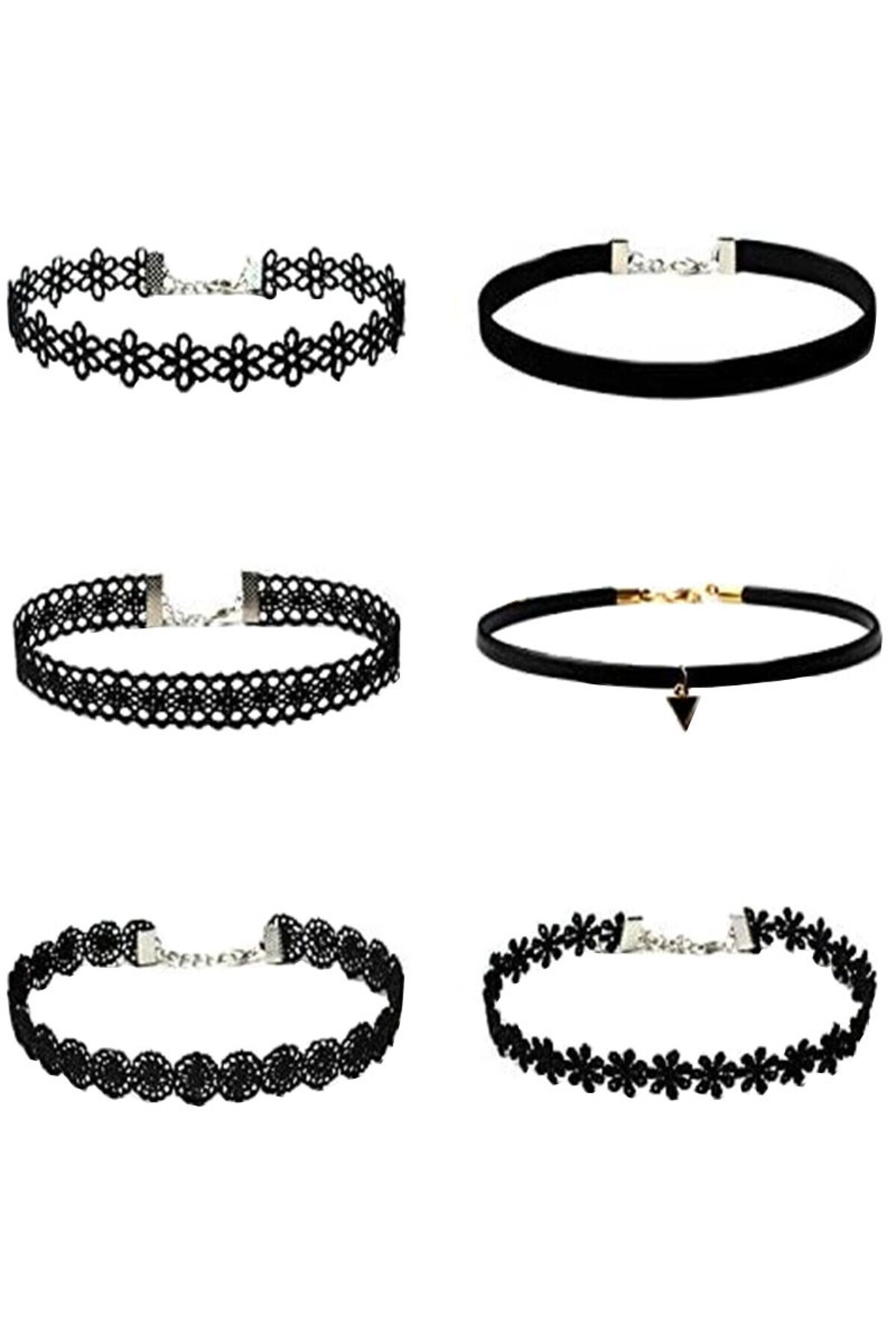 BLACK-Set of 6 elegant choker necklaces, multiple styles, black 7