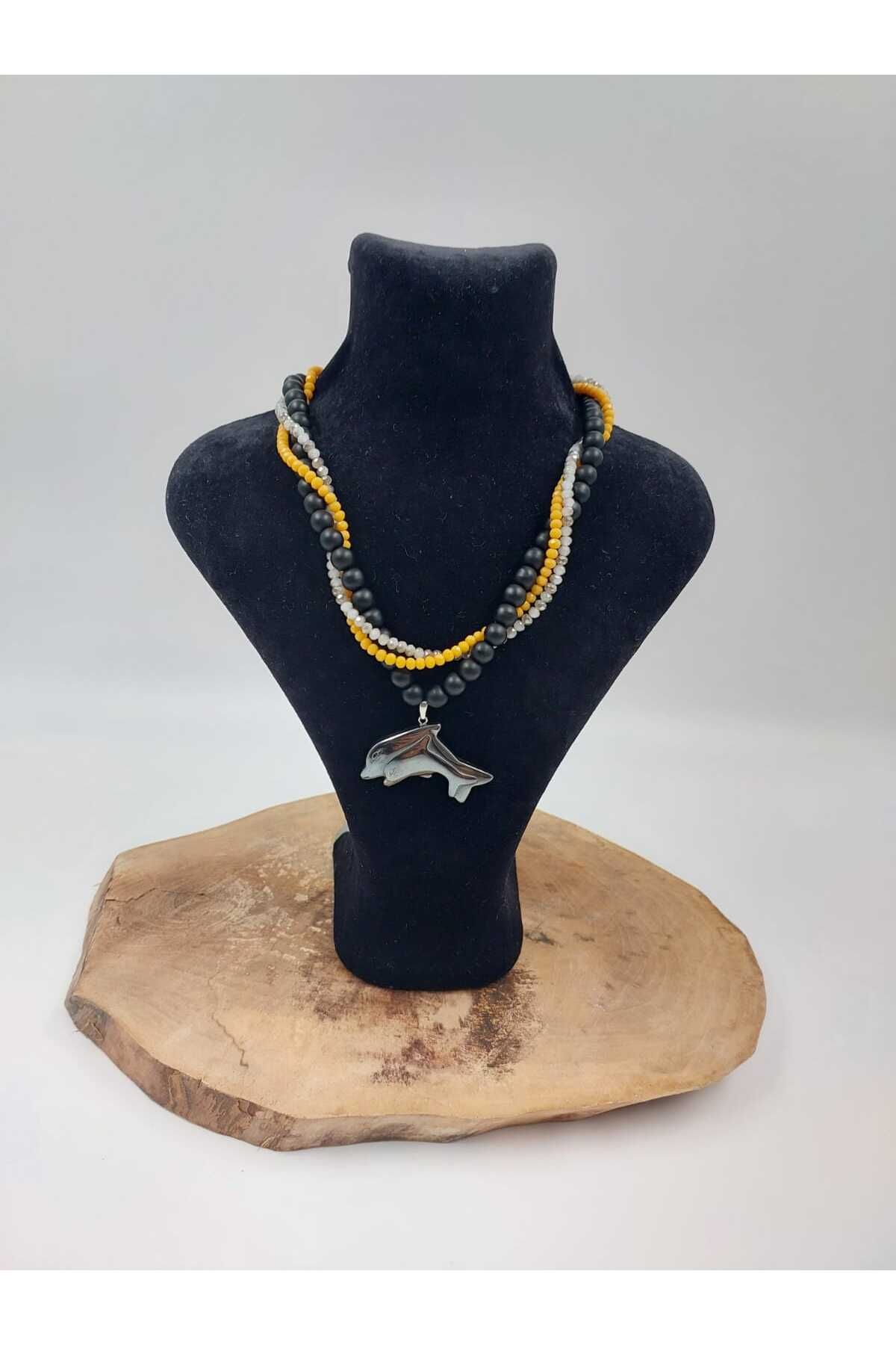 R G Handmade Design Yunusun Koruyucu Işıltısı – Oniks, Kristal ve Hematit Kolye