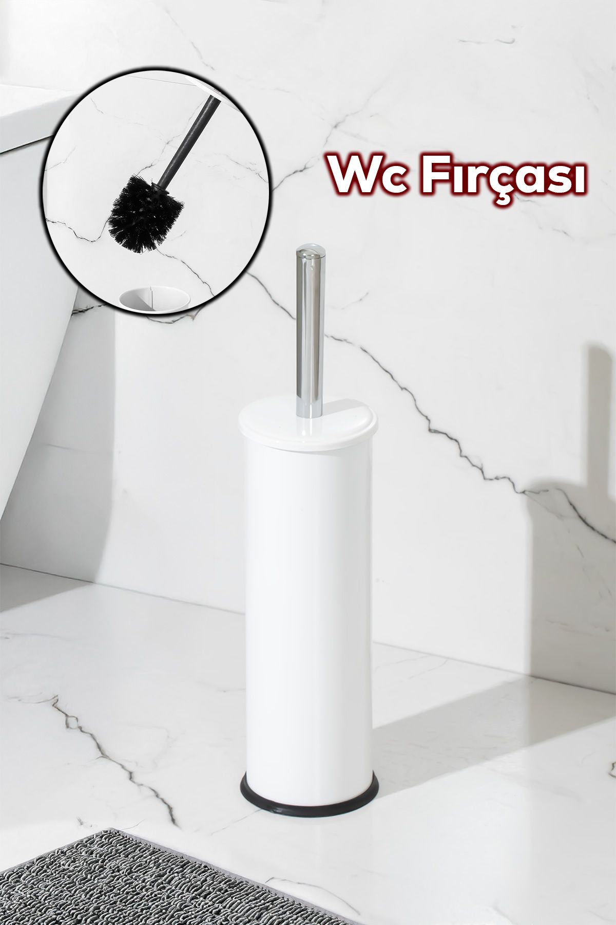 Porsima 831B Beyaz Çelik Tuvalet Wc Fırçası - Çelik Fırçalık Beyaz