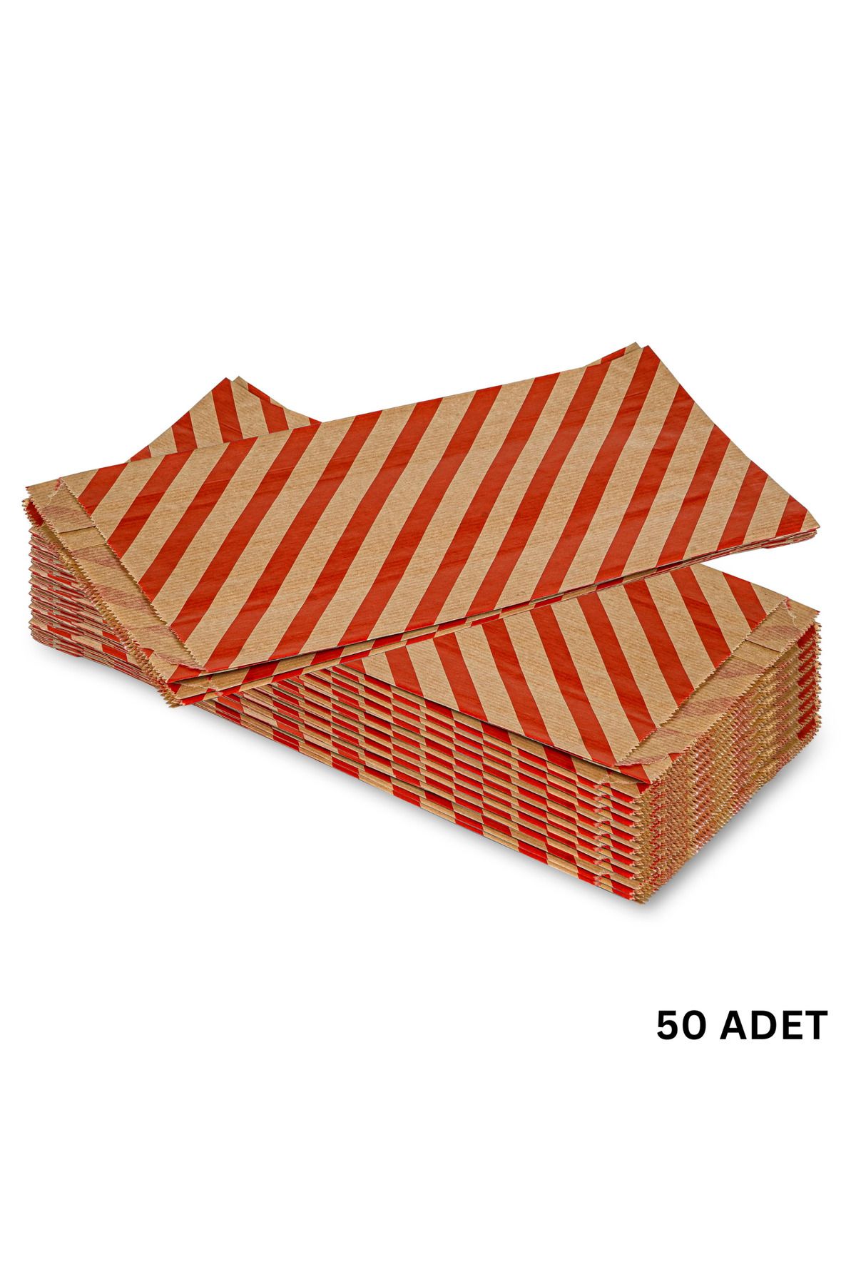 roco paper Körüklü Kraft Kese Kağıdı, Kırmızı Verev Desenli Şamua Hediye, Ambalaj Poşeti, 15x33 Cm, 50 Adet