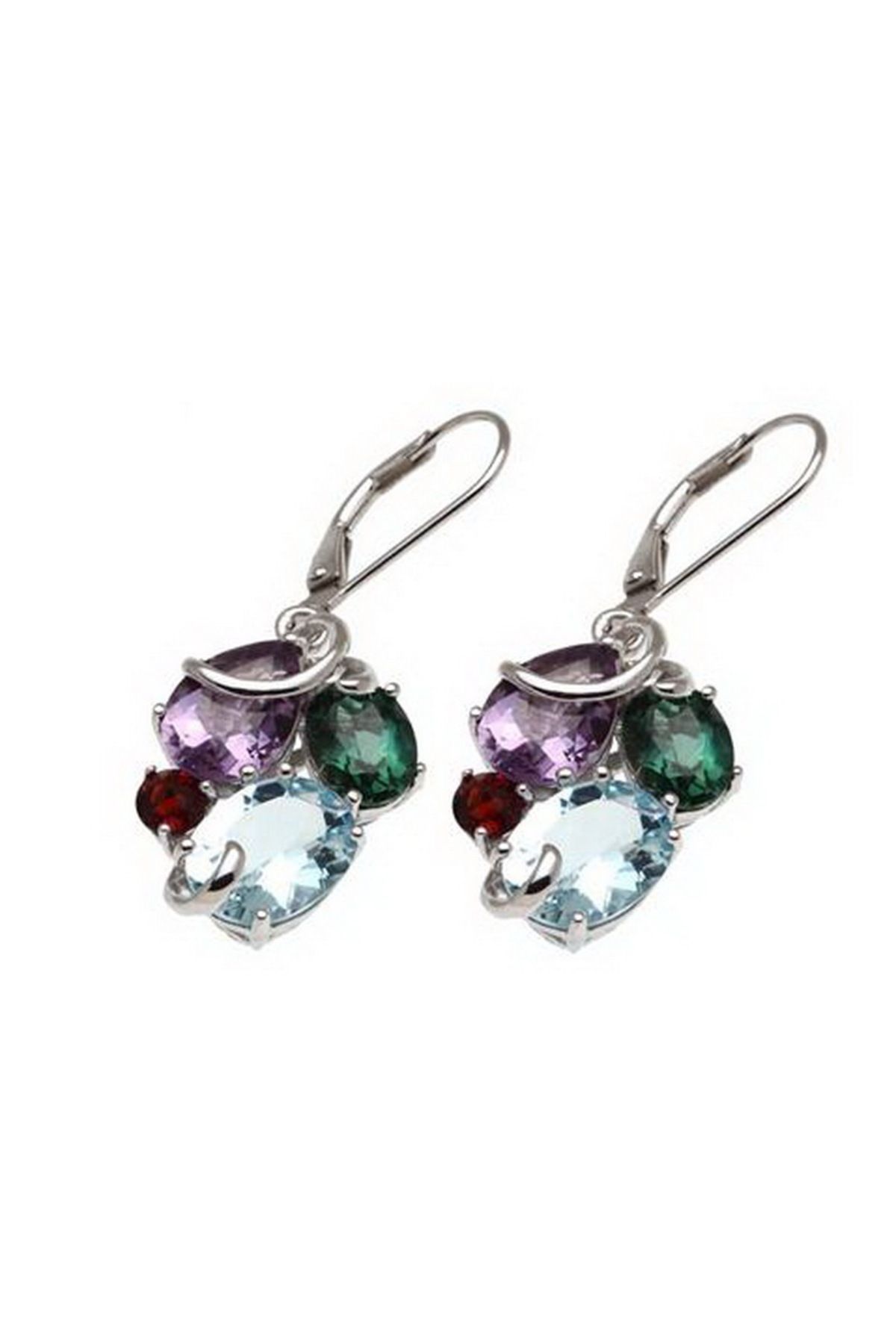 GÜMÜŞ DÜNYASI 925 AYAR Gümüş Rodyum Kaplamalı Renkli Ametist ,Aqua,prasiolite ve garnet Taşlı Kadın KÜPE