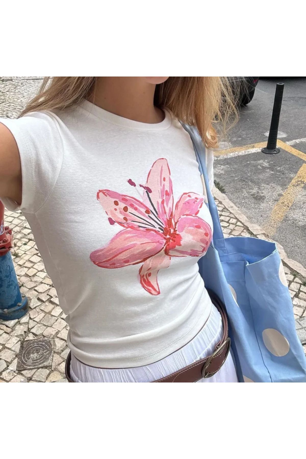 JANSO GROUP - KADIN KISA KOLLU CROP TSHIRT BASKILI Yuck FOU PAMUKLU PENYE KUMAŞ
