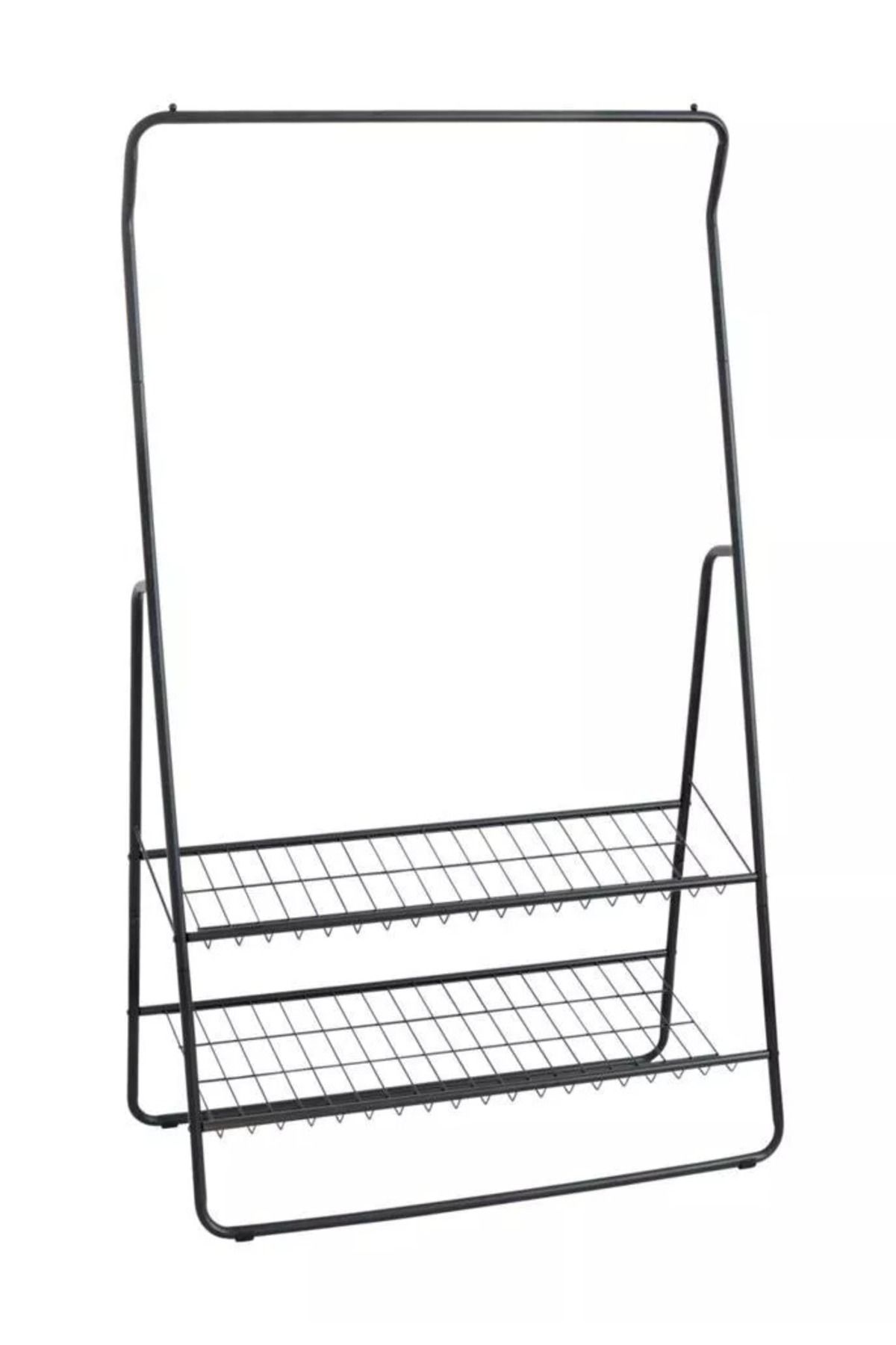 Saban Metal Elbise Askılığı – 2 Katlı Ayakkabılık Raflı Portatif Kıyafet Askı Standı | 92 x 159 x 48
