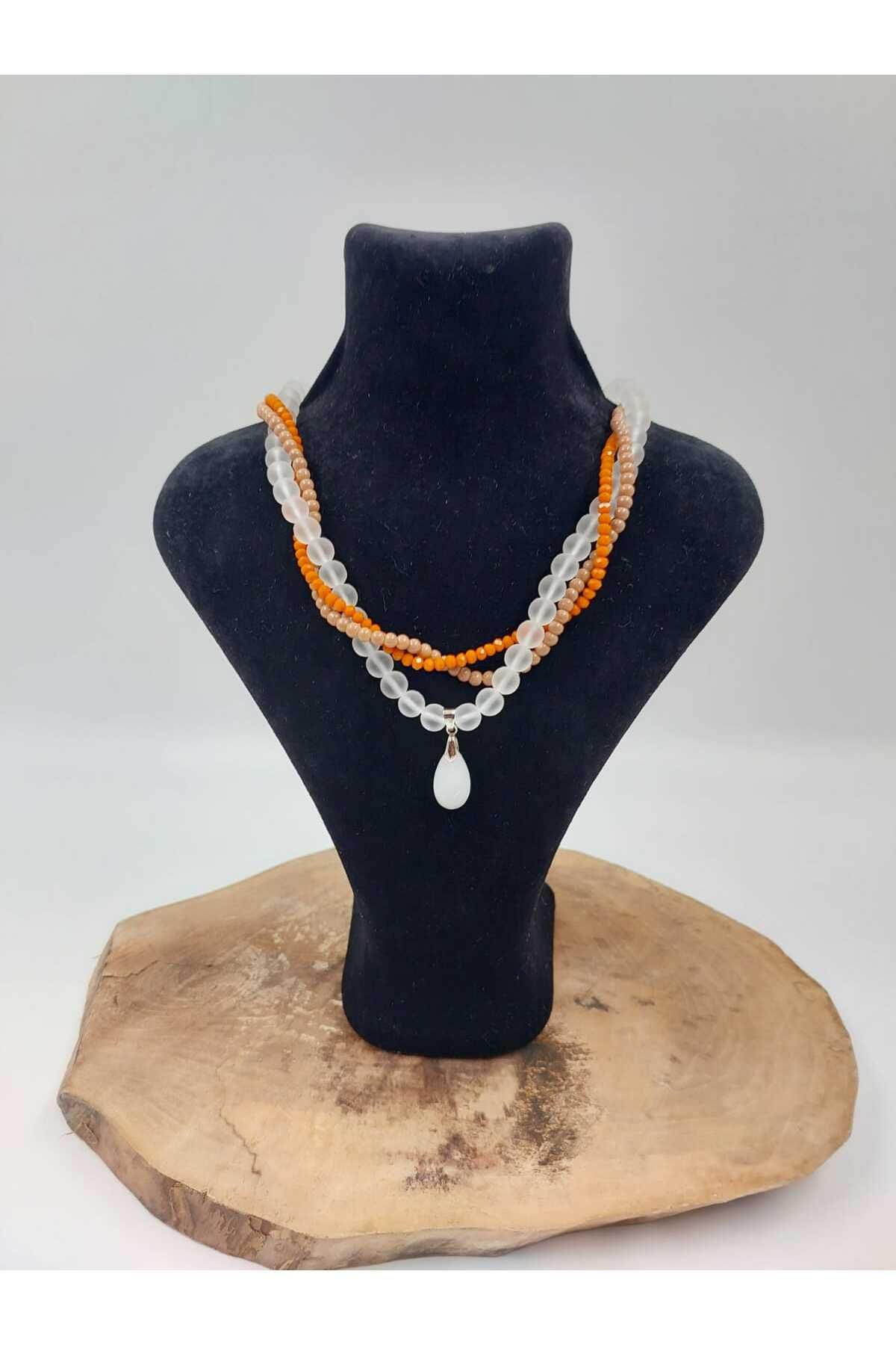 R G Handmade Design "Gün Işığı" – Cam, Kristal ve Porselen Boncuklu Zarif Kolye
