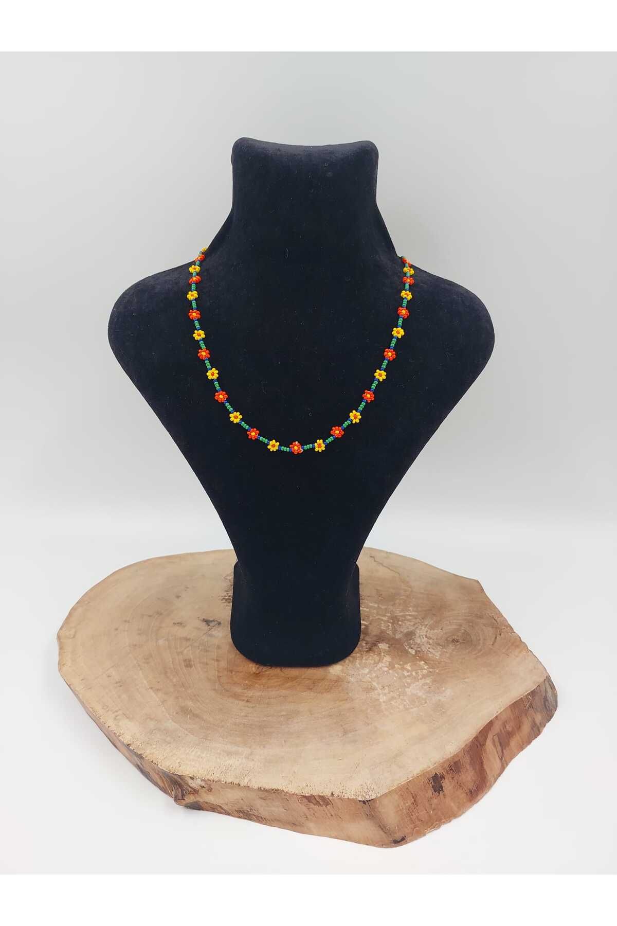 R G Handmade Design Renkli Düşler – El Yapımı Kum Boncuk Çiçek Kolye