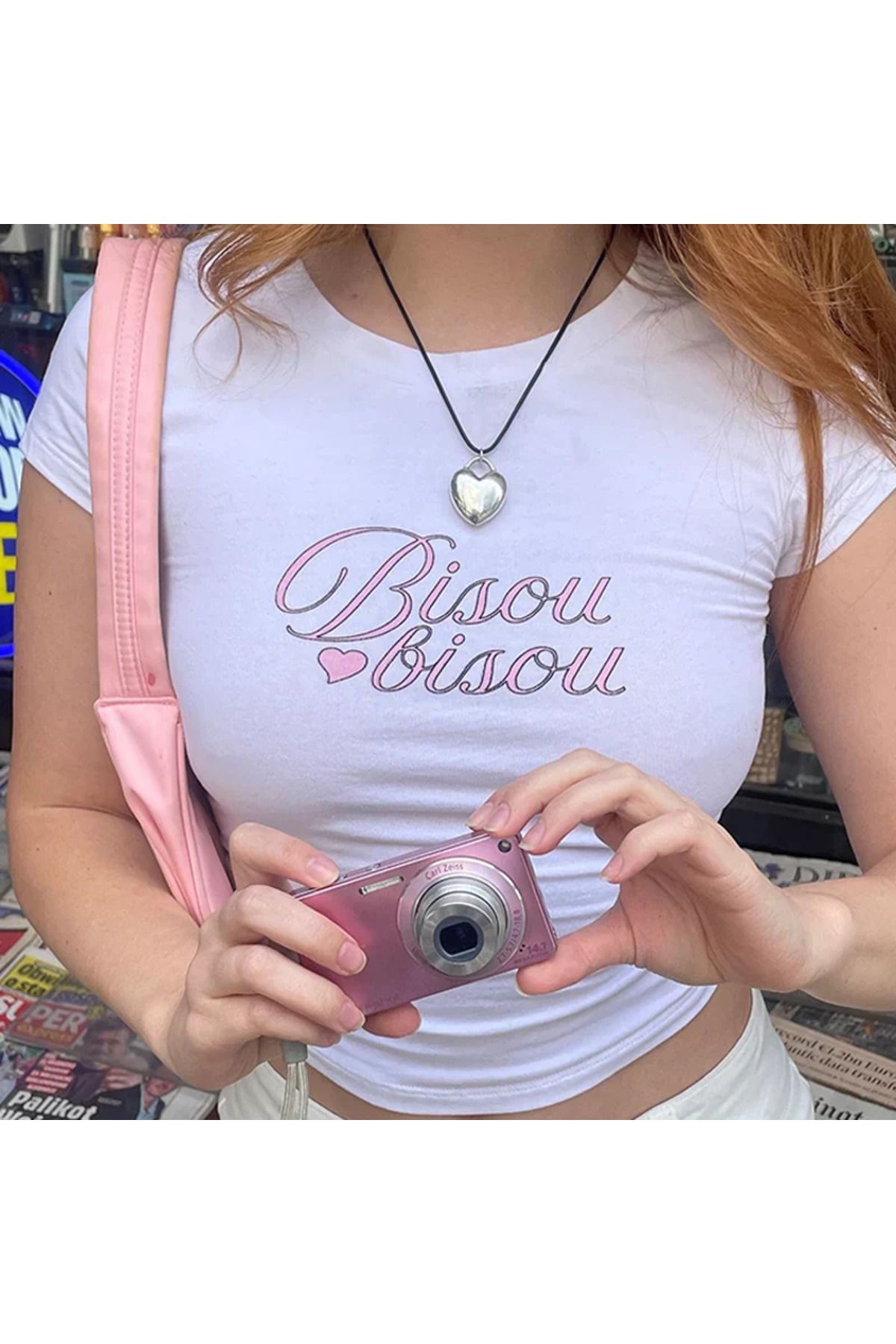 JANSO GROUP - Kadin Kisa Kollu Crop Tshirt Baskili Yuck Fou Pamuklu Penye Kumaş