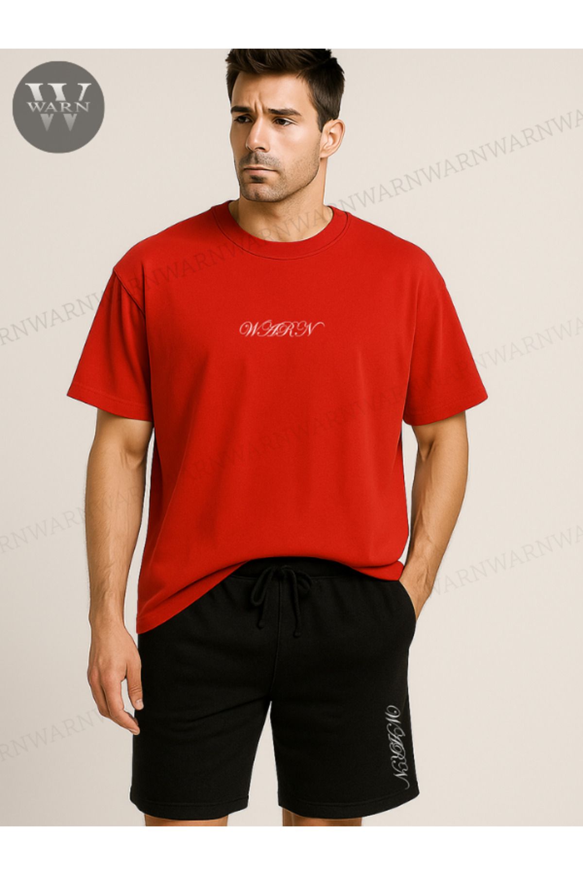 warn Unisex Warn Baskılı Oversize T-Shirt Şort Takım Renkli Yazlık