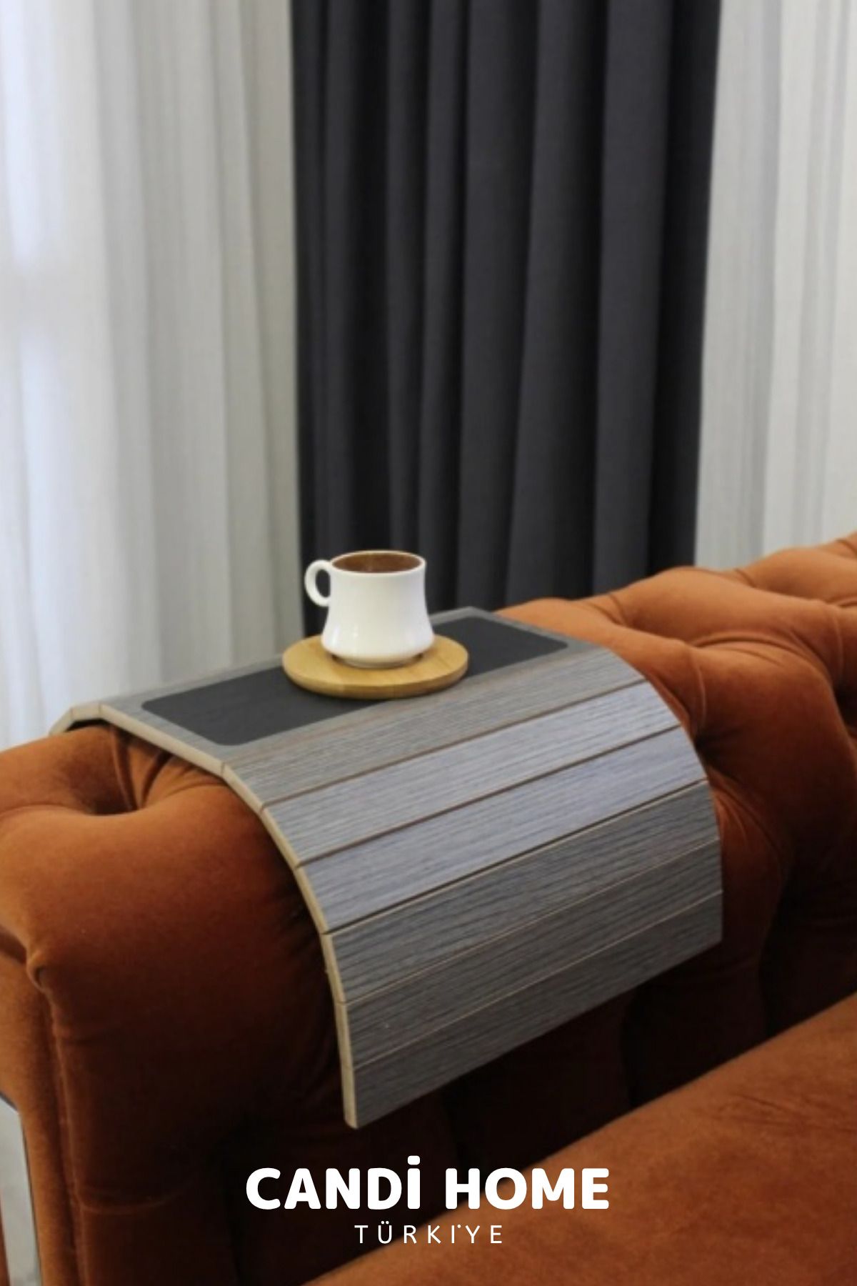 HOBİ CONDİ New Premium Özel Seri Çok Amaçlı Tasarım Model Ahşap Kaygan Olmayan Koltuk Kenarı Tepsi