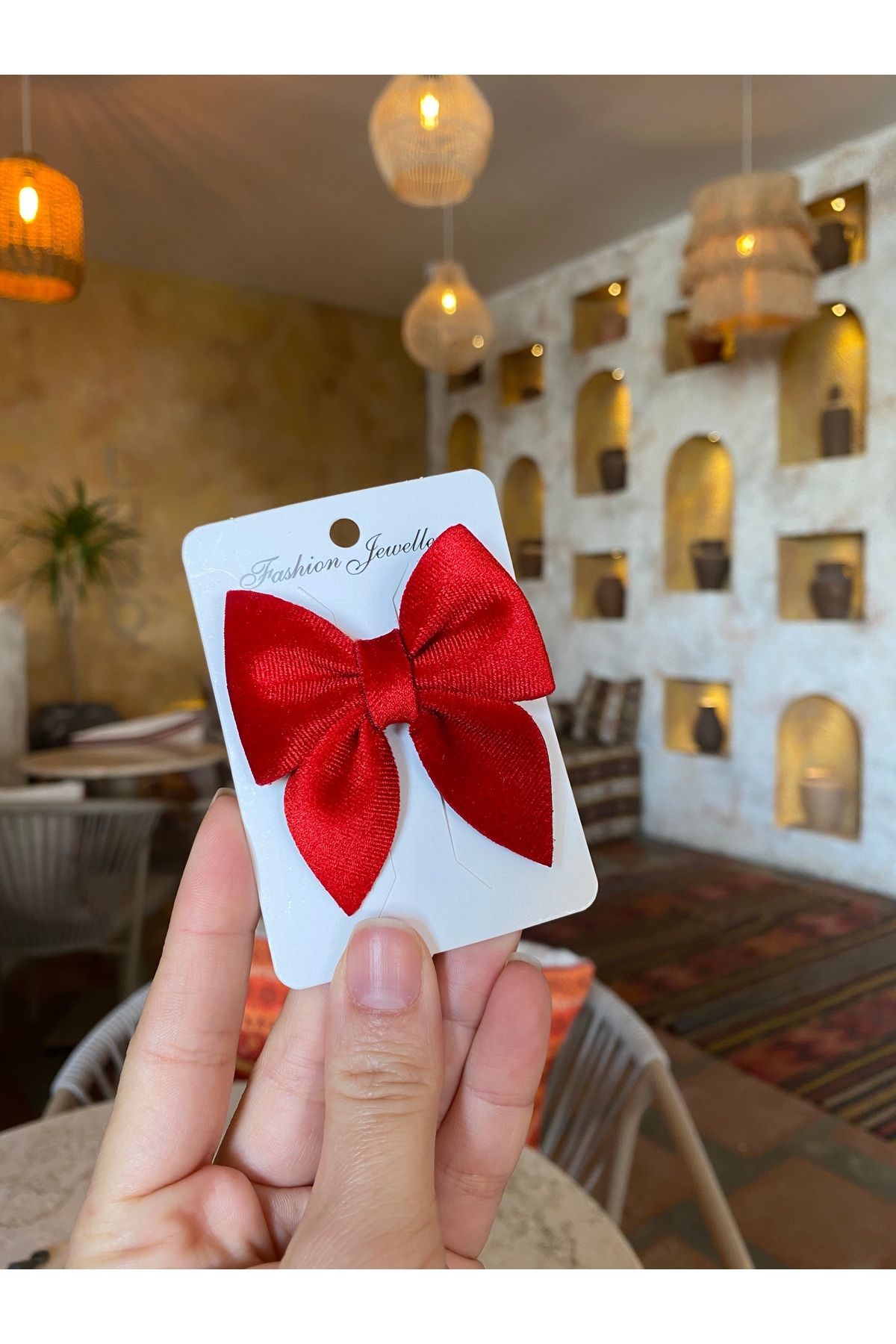 Little Sparkle Co. Kırmızı Kadife Klipsli Fiyon Toka (1 Adet)