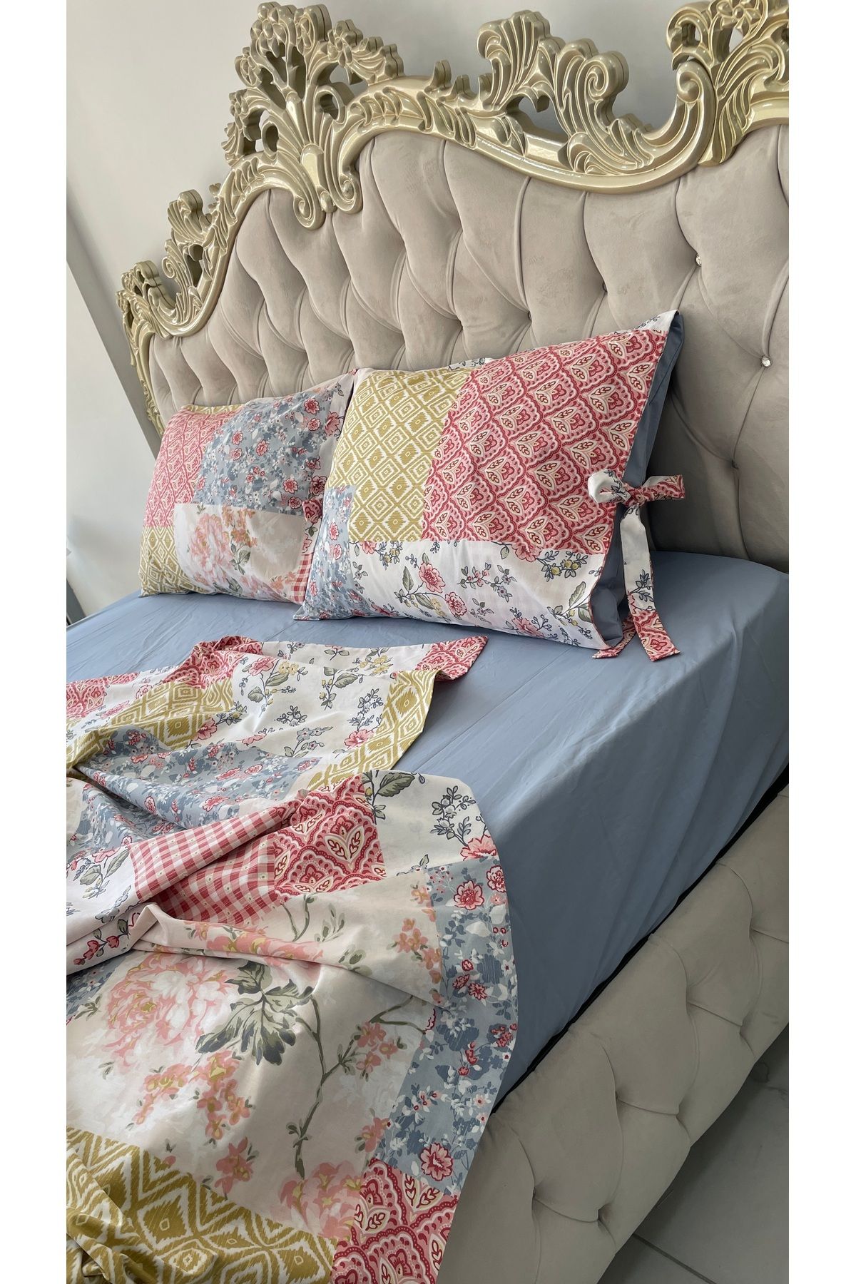 AHSEN TASARIM çift kişilik 1.60x2.00 cm yatağa uygun lastikli çarşaflı nevresim takımı