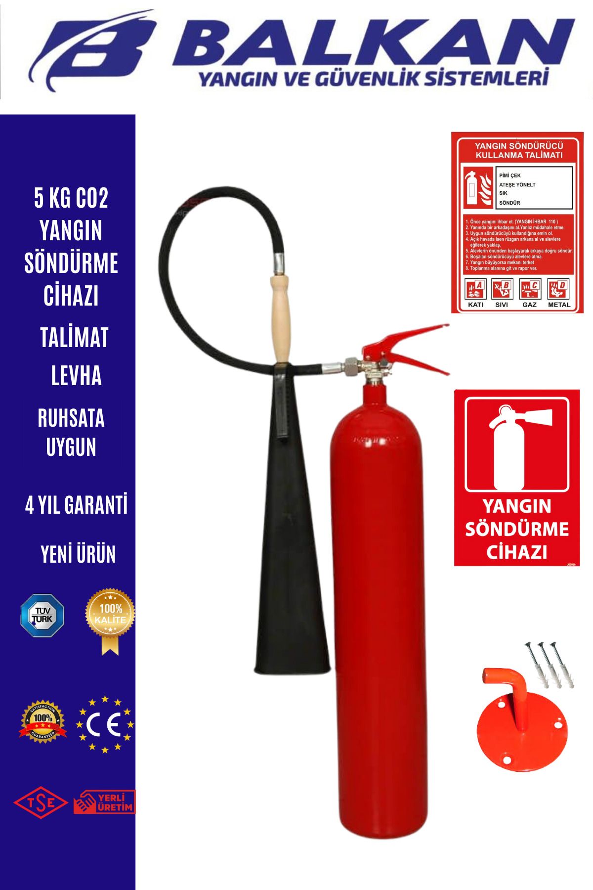 Balkan Ticaret 5 KG CO2 YANGIN SÖNDÜRME CİHAZI+TALİMAT+LEVHA+ASKI DEMİRİ