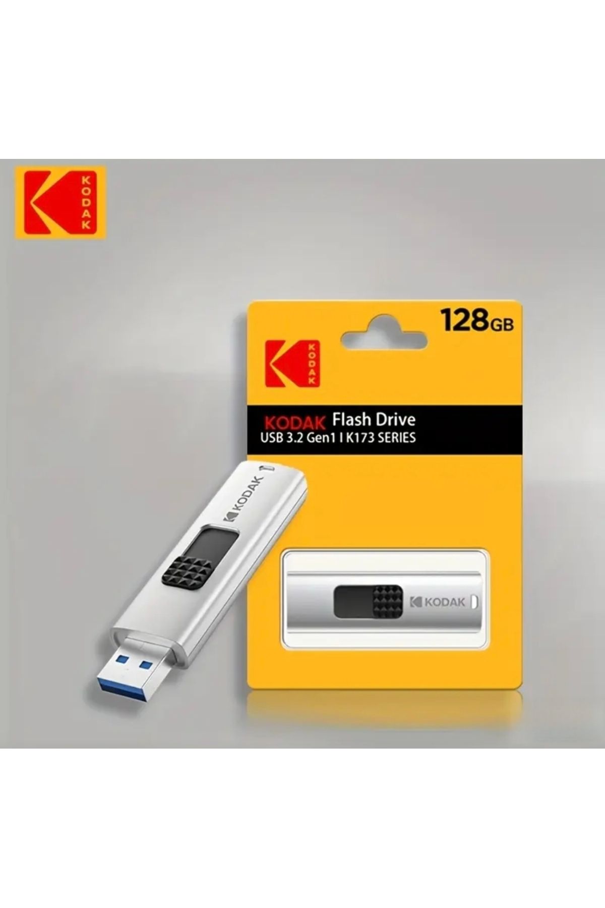 Kodak 128Gb. Usb Flash Bellek 3.2 Ultra Yüksek Hızlı Gen 1 Basma Düğmeli Tasarım Metal Orginal Dayanıklı
