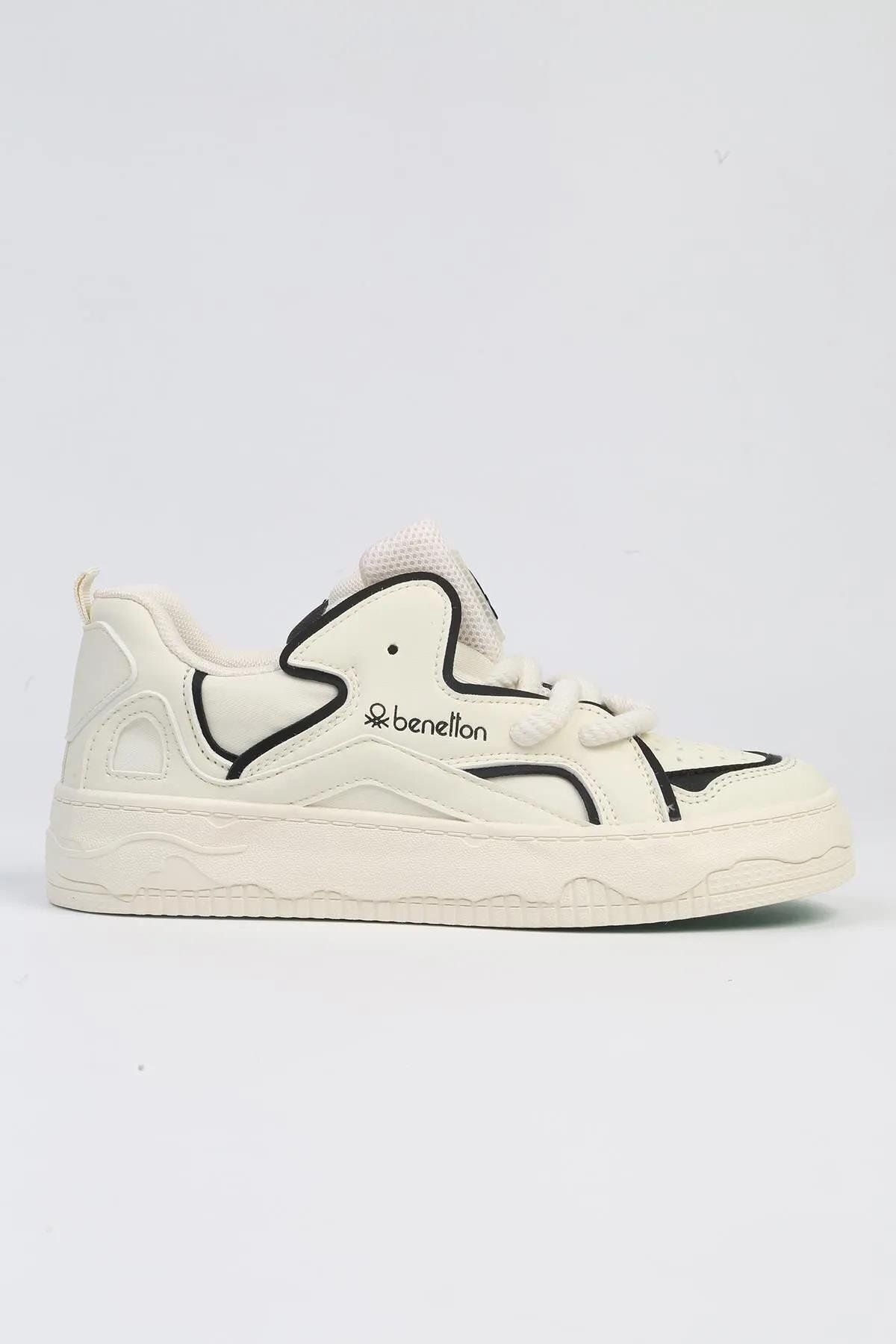 United Colors of Benetton Ithal Kadın Sneaker Ayakkabı BNT10100 Bej Siyah