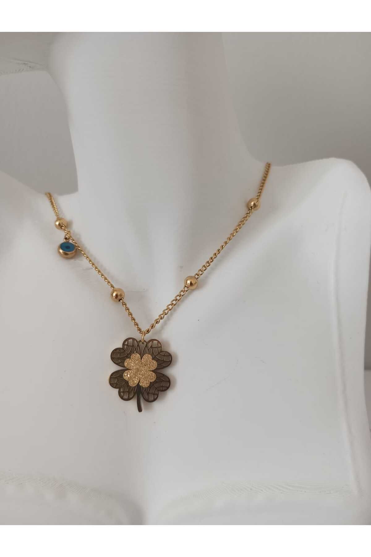 sessjewelry Kadın Çelik Gold Yonca Model Kolye