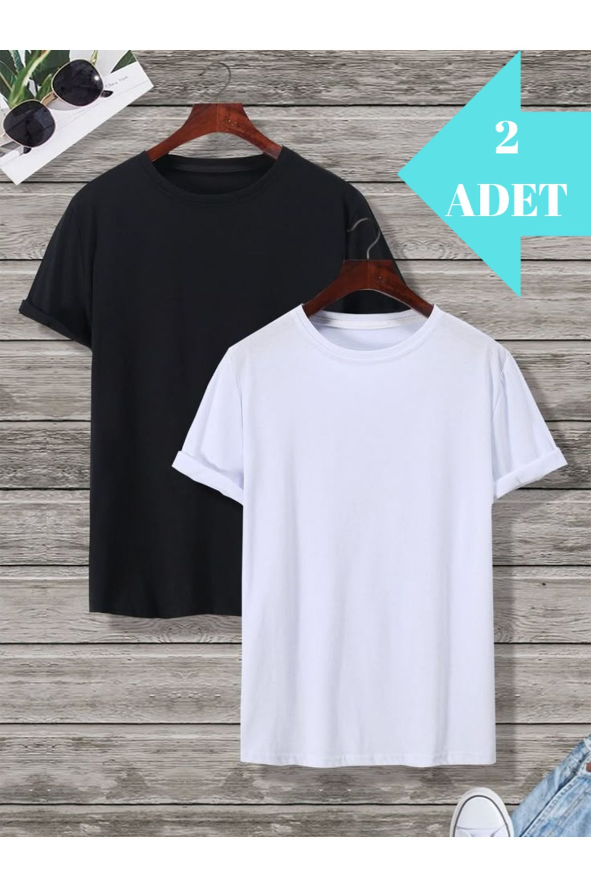 FUNSTYLE 2'li Basic Düz Kadın T-Shirt