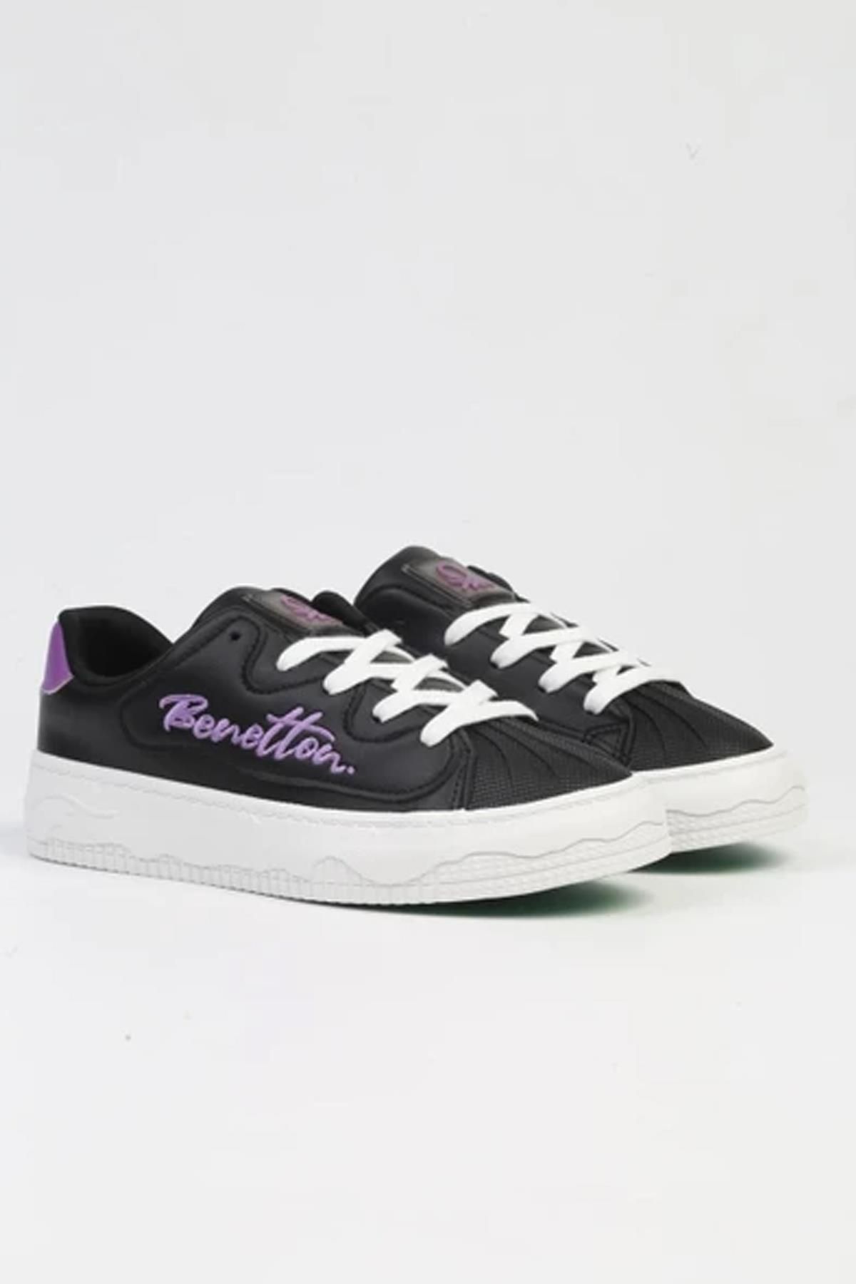 United Colors of Benetton Kalın Taban Kadın Sneaker Ayakkabı BNT10102 Siyah Beyaz