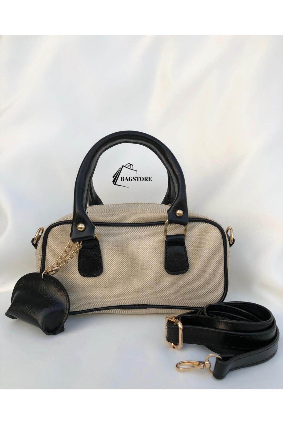Bag Store Tr Siyah Keten Charm Detaylı El Ve Omuz Çantası
