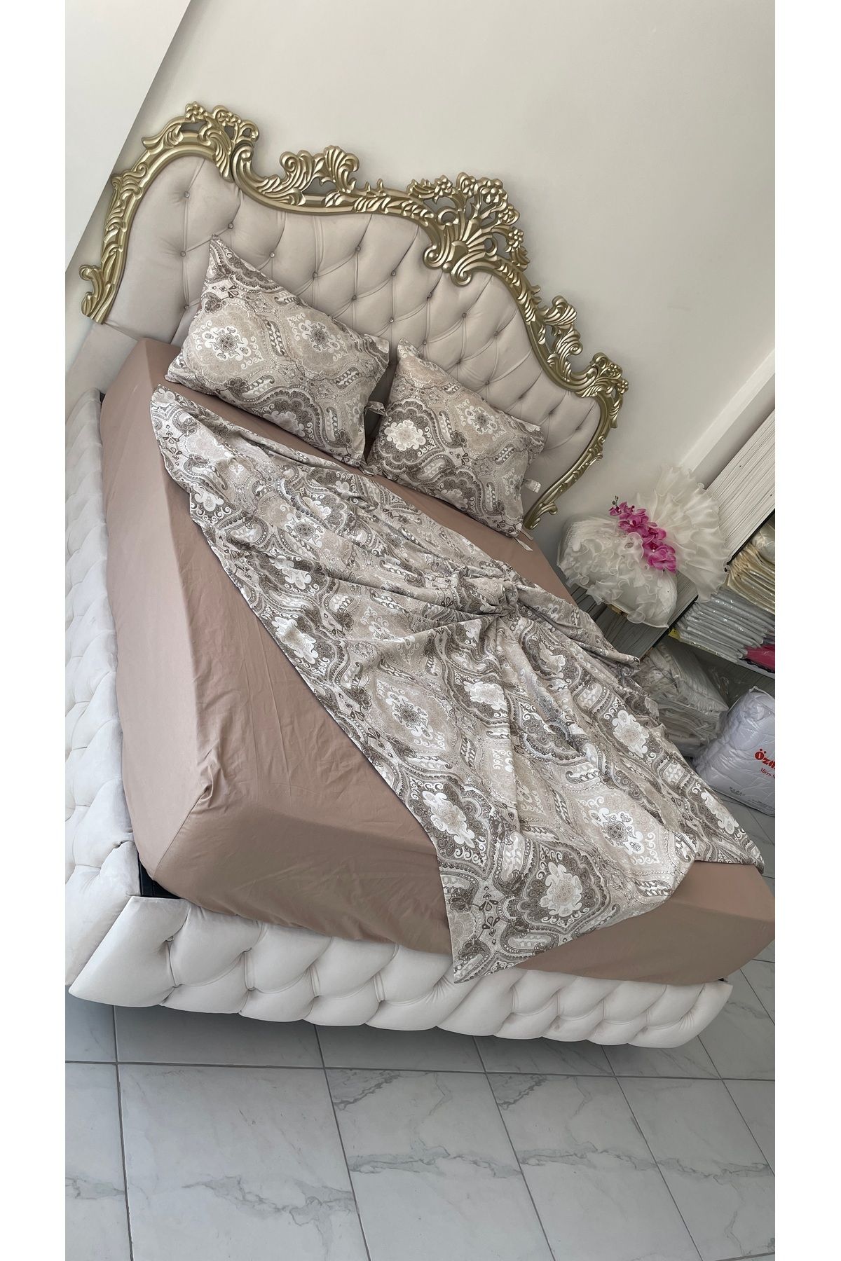 AHSEN TASARIM çift kişilik 1.60x2.00 cm yatağa uygun lastikli çarşaflı nevresim takımı