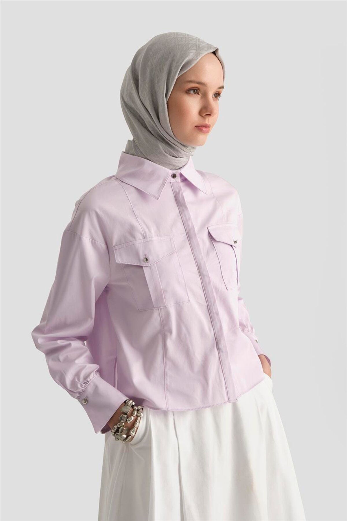 Armine  Kargo Cepli Gömlek 25y3741 Lila - Görsel 3