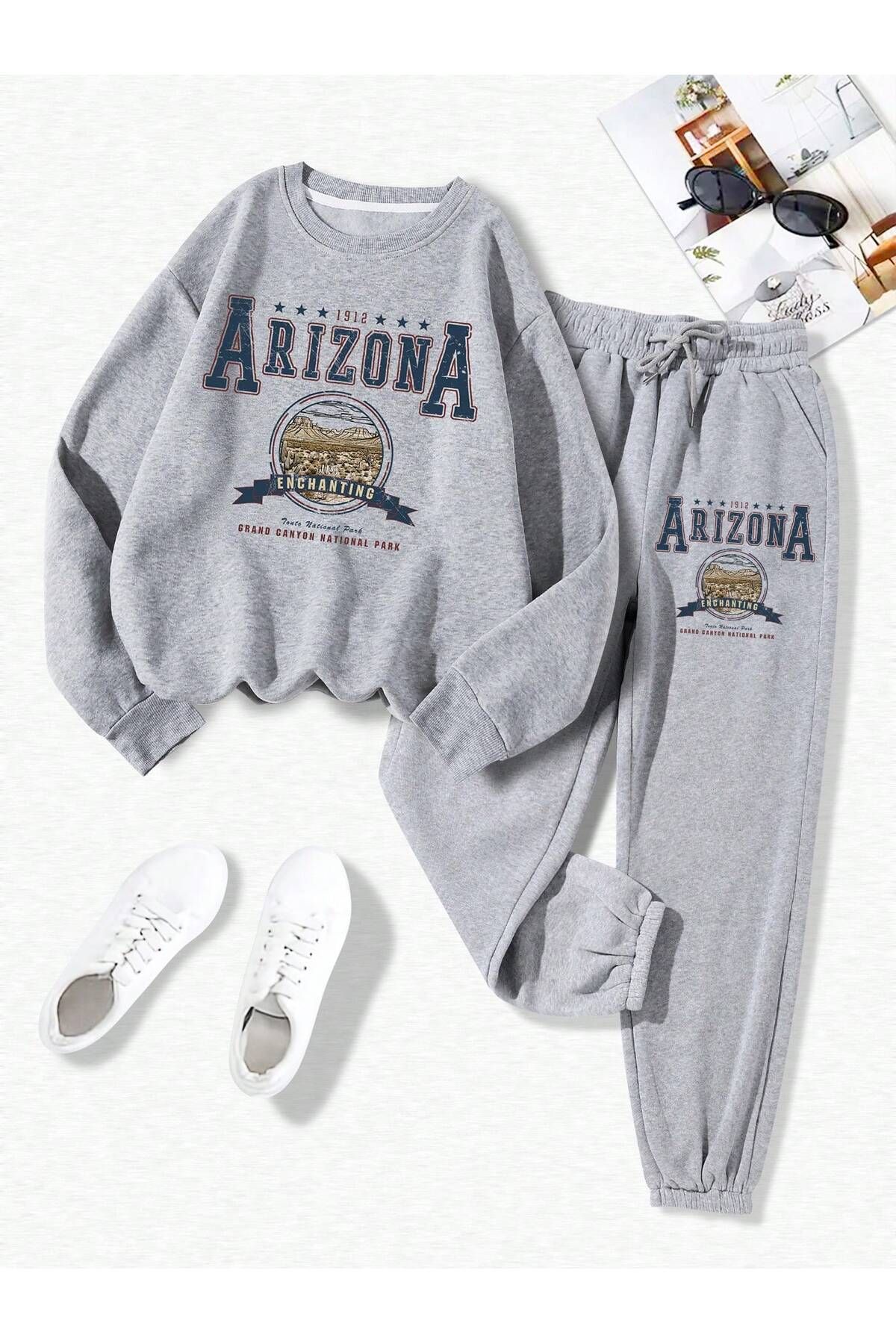 LUNAVISTA 2 Parça Set Harf Baskılı Sweatshirt ve Jogger İlkbahar/Sonbahar Sweatshirt Günlük Giyim