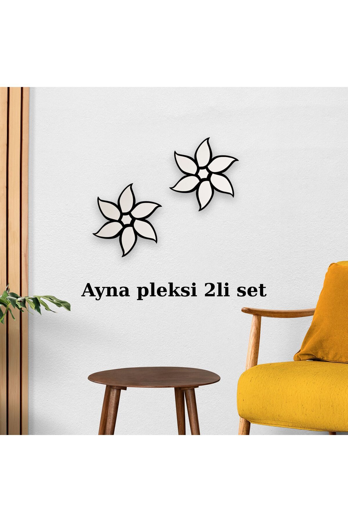 HippoDeco Gümüş Ayna Pleksi Çiçek Duvar Dekoru | Tekli, 2’li ve 3’lü Set | MDF Üzeri Modern Süs