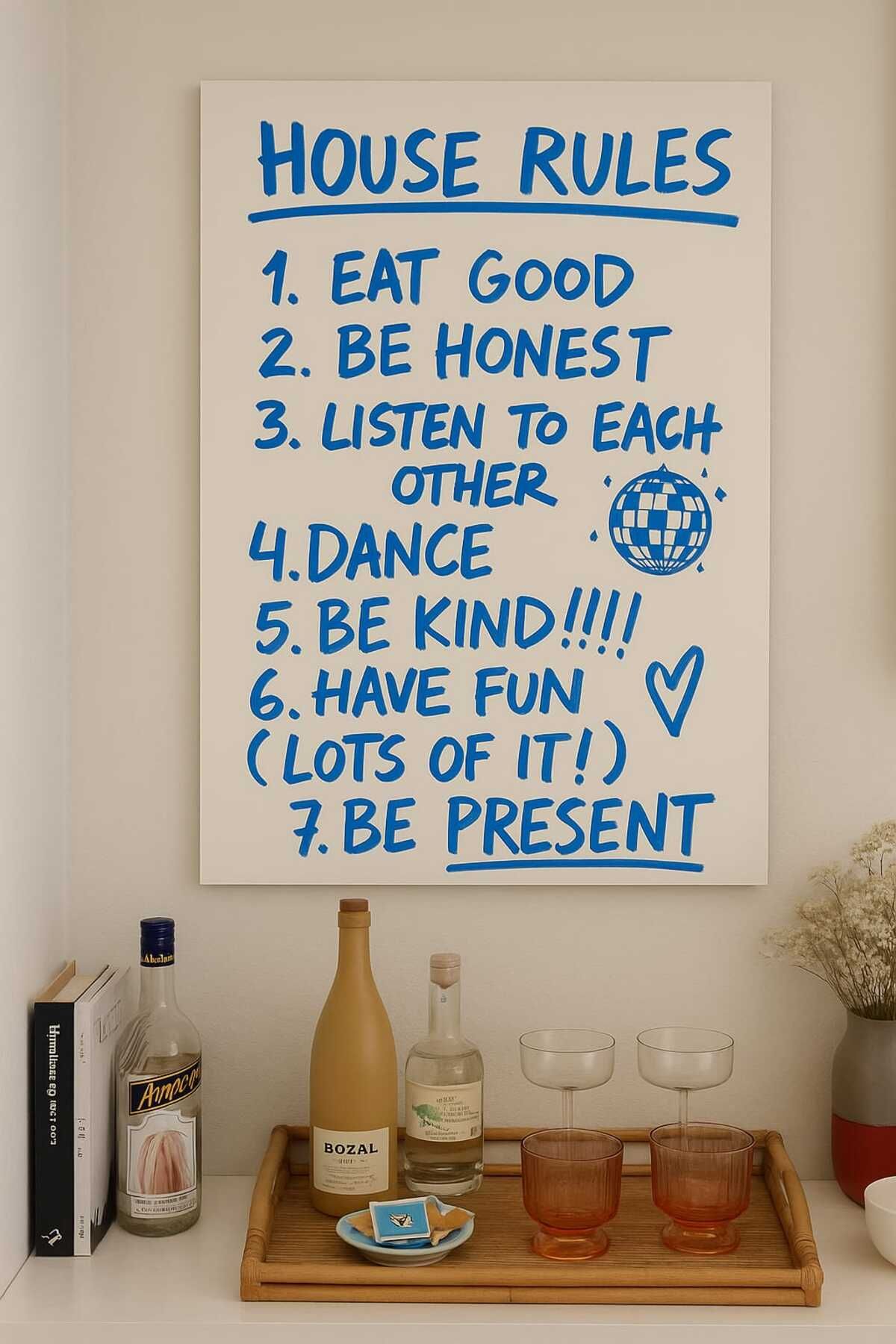 onurreklamonline “House Rules” Yazılı Tablo – Madde Madde Ev Kuralları – Dekota Üzeri Folyo Baskı – 30x50 cm