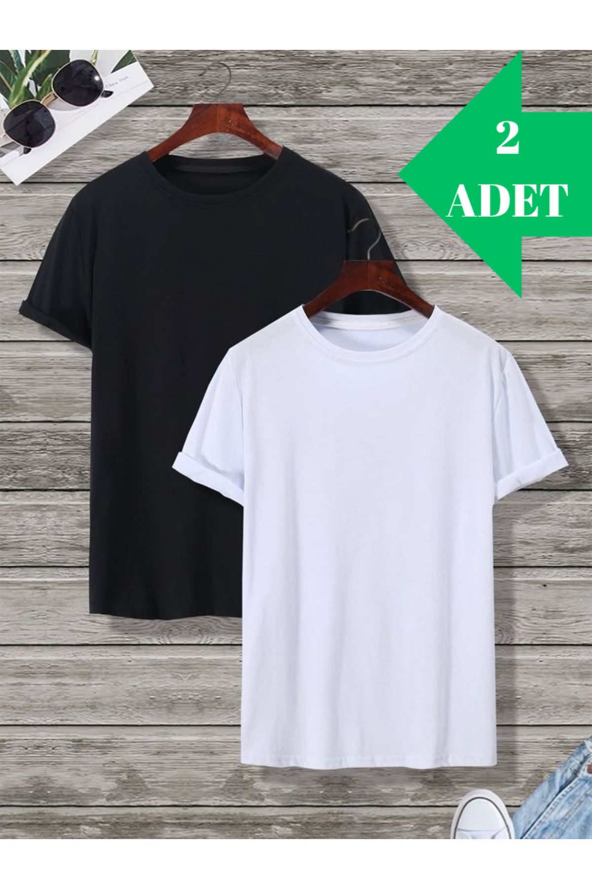 FUNSTYLE 2'li Paket Siyah/Beyaz T-Shirt