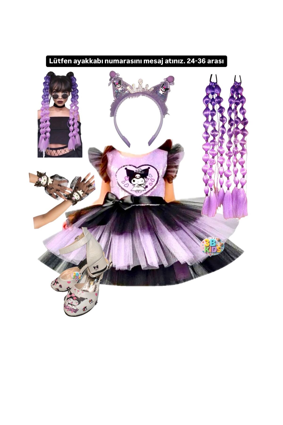3b kids kuromi kostüm kuromi elbise kuromi taç kuromi mor bubble