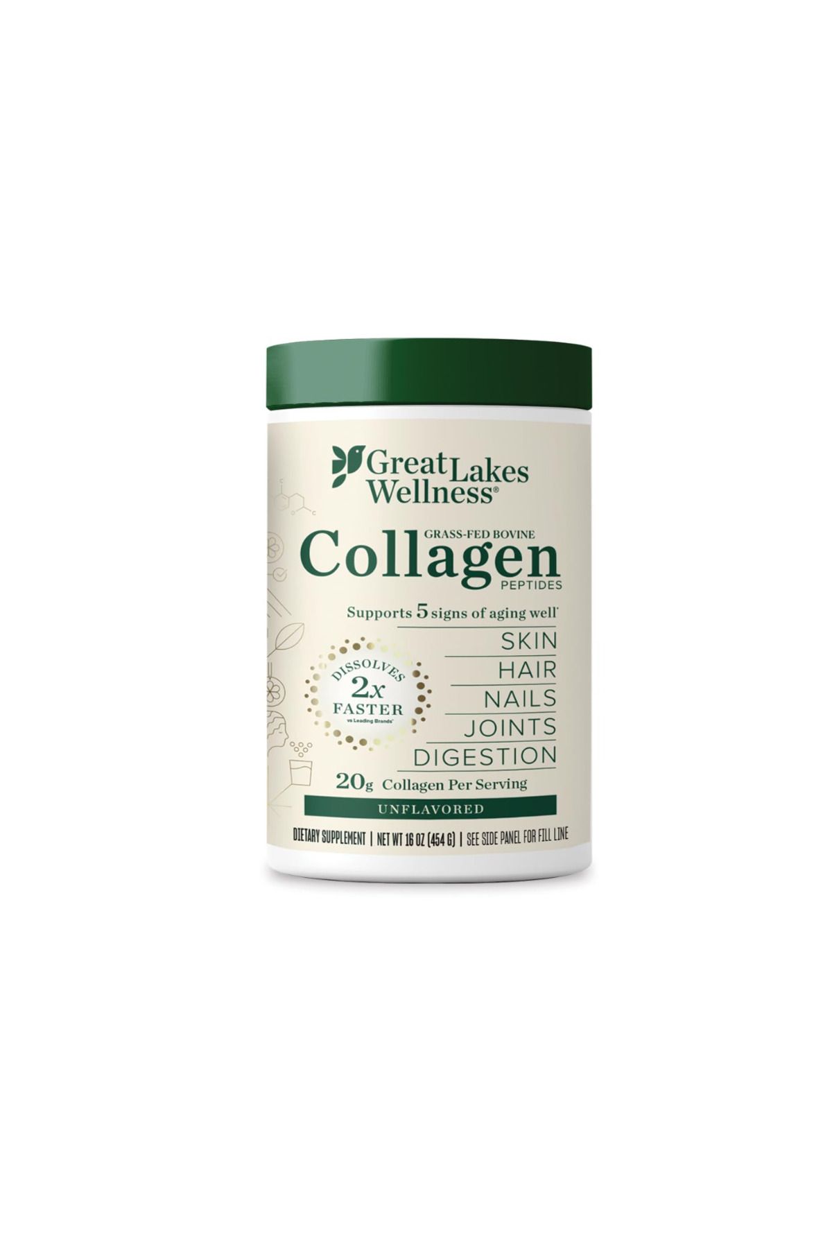 Great Lakes Wellness , Collagen Peptides Powder for Skin, Hair, Nails, Joints & Digestion - Unflavored 454 gr