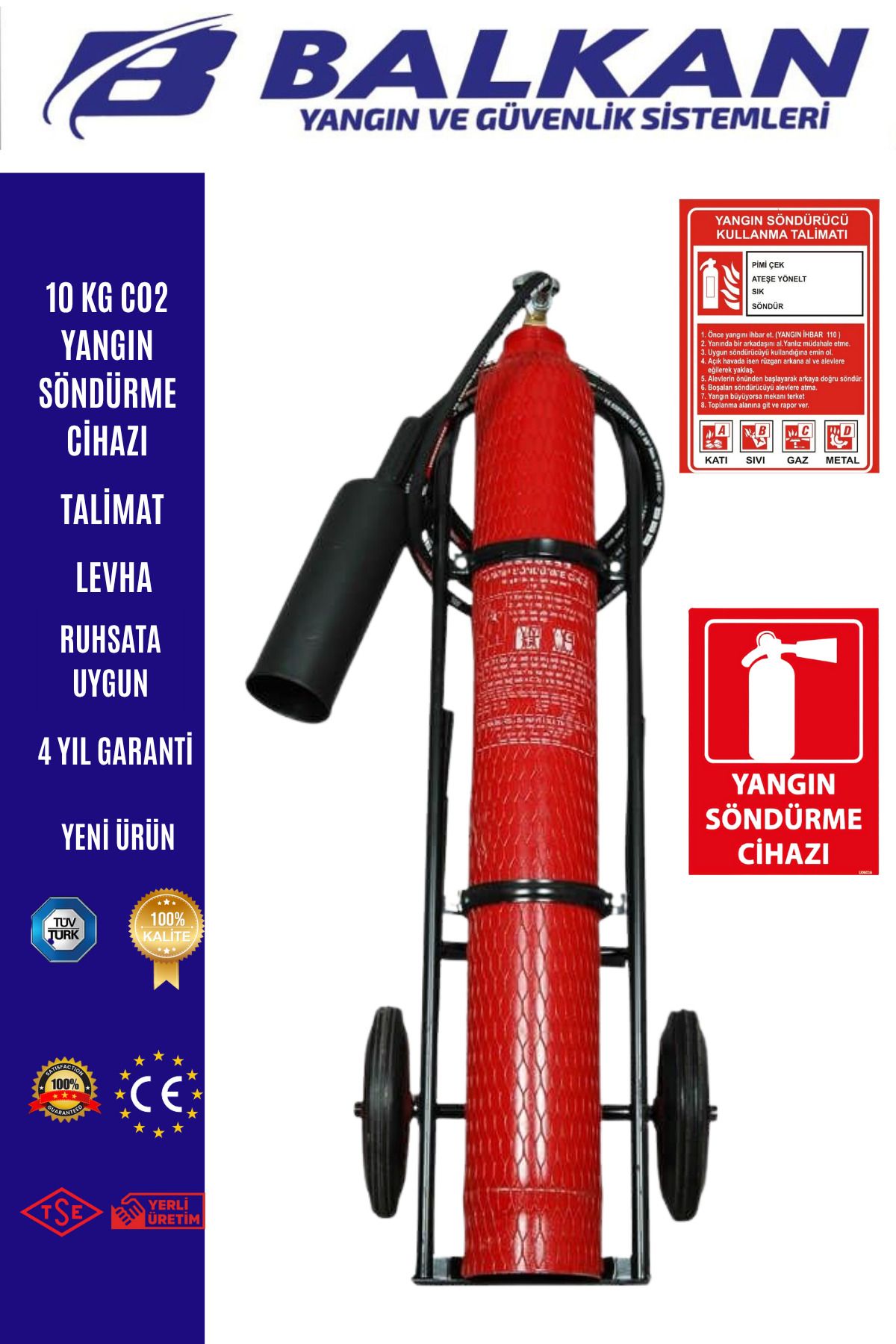 Balkan Ticaret 10 KG CO2 YANGIN SÖNDÜRME CİHAZI+TALİMAT+LEVHA