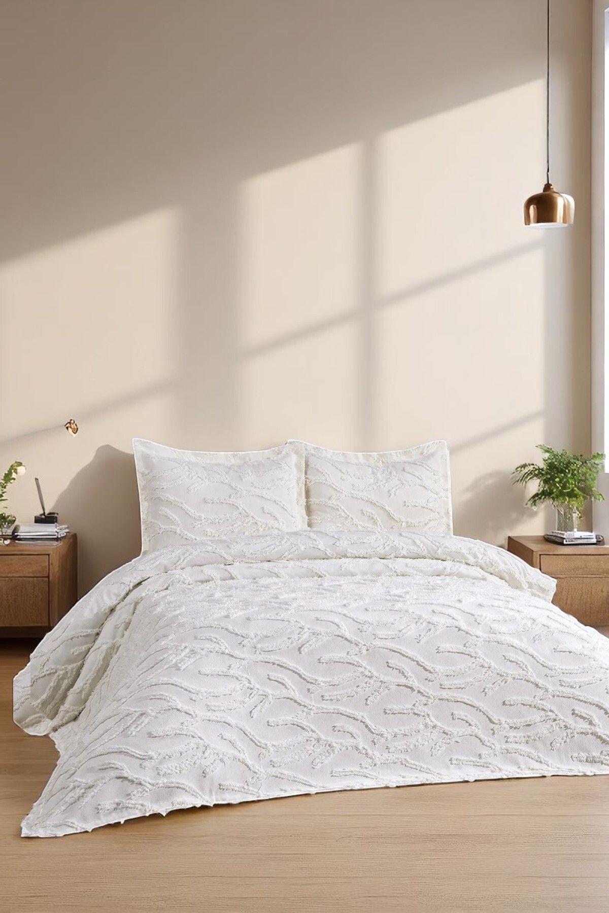 coverbox Şönil İskandinav çeyizlik Çift Kişilik Yatak Örtüsü 240×250 cm 2 Yastık Geometrik Desen