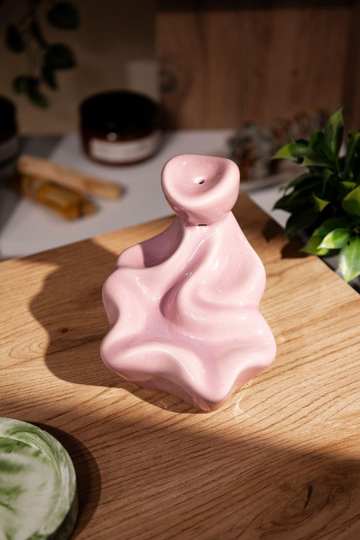 Love Bundles Pembe El Yapımı Seramik Geri Akışlı Şelale Tütsülük