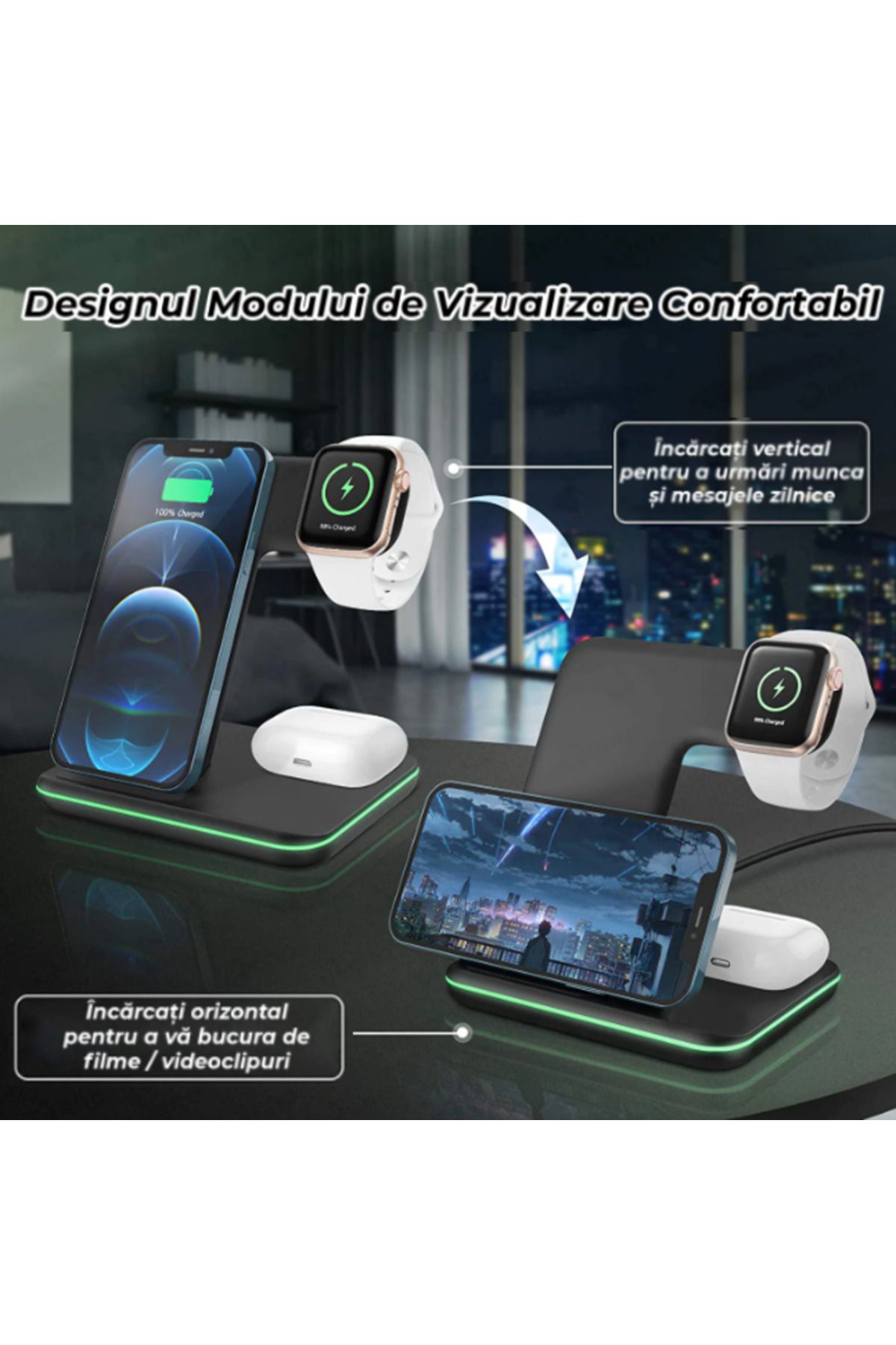 REVOSE-Incarcator Wireless ™, Statie Incarcare 3 In 1 Qi Fast Charger 15w Incarcare Rapida 2