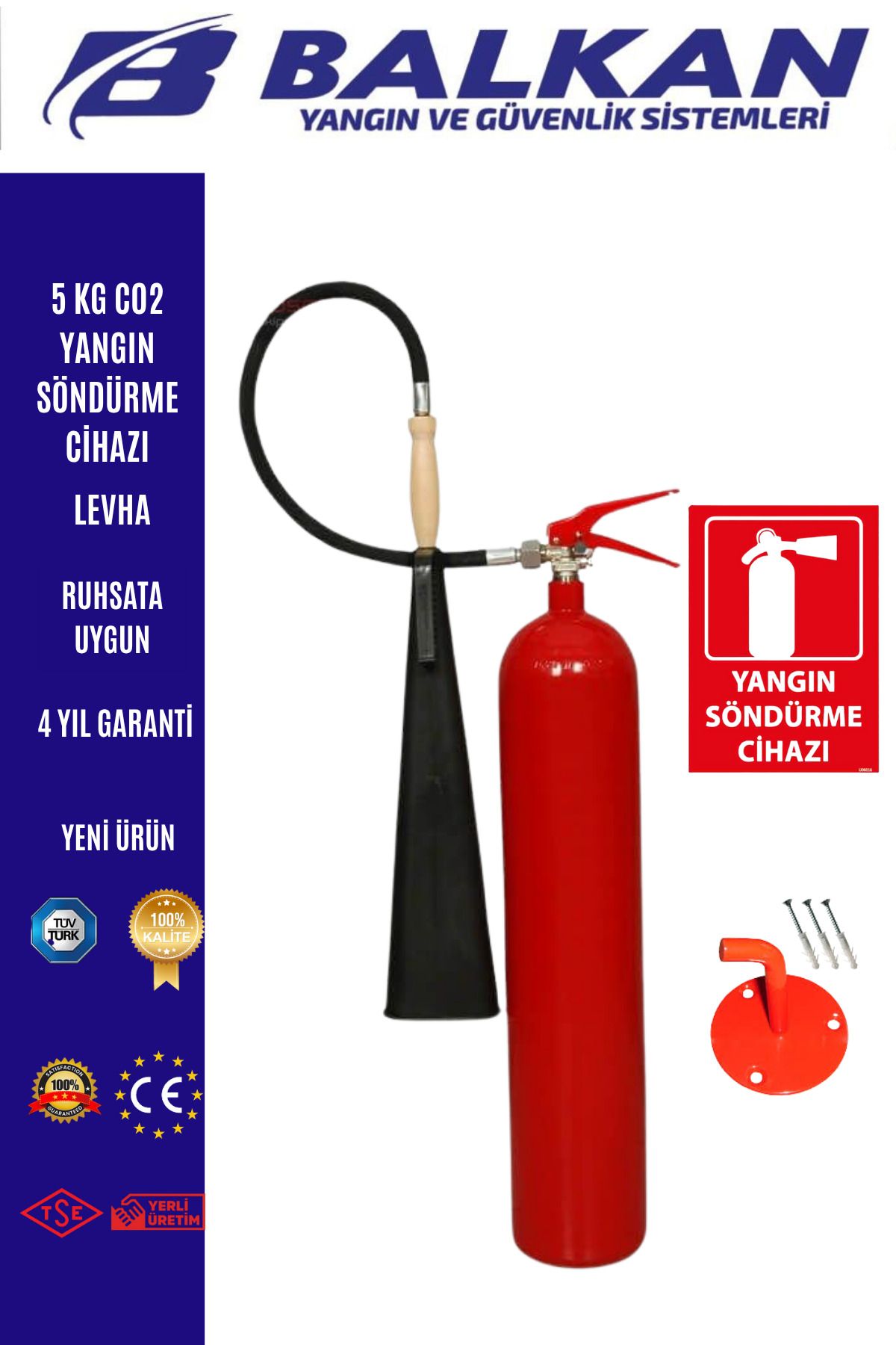 Balkan Ticaret 5 KG CO2 YANGIN SÖNDÜRME CİHAZI+LEVHA+ASKI DEMİRİ