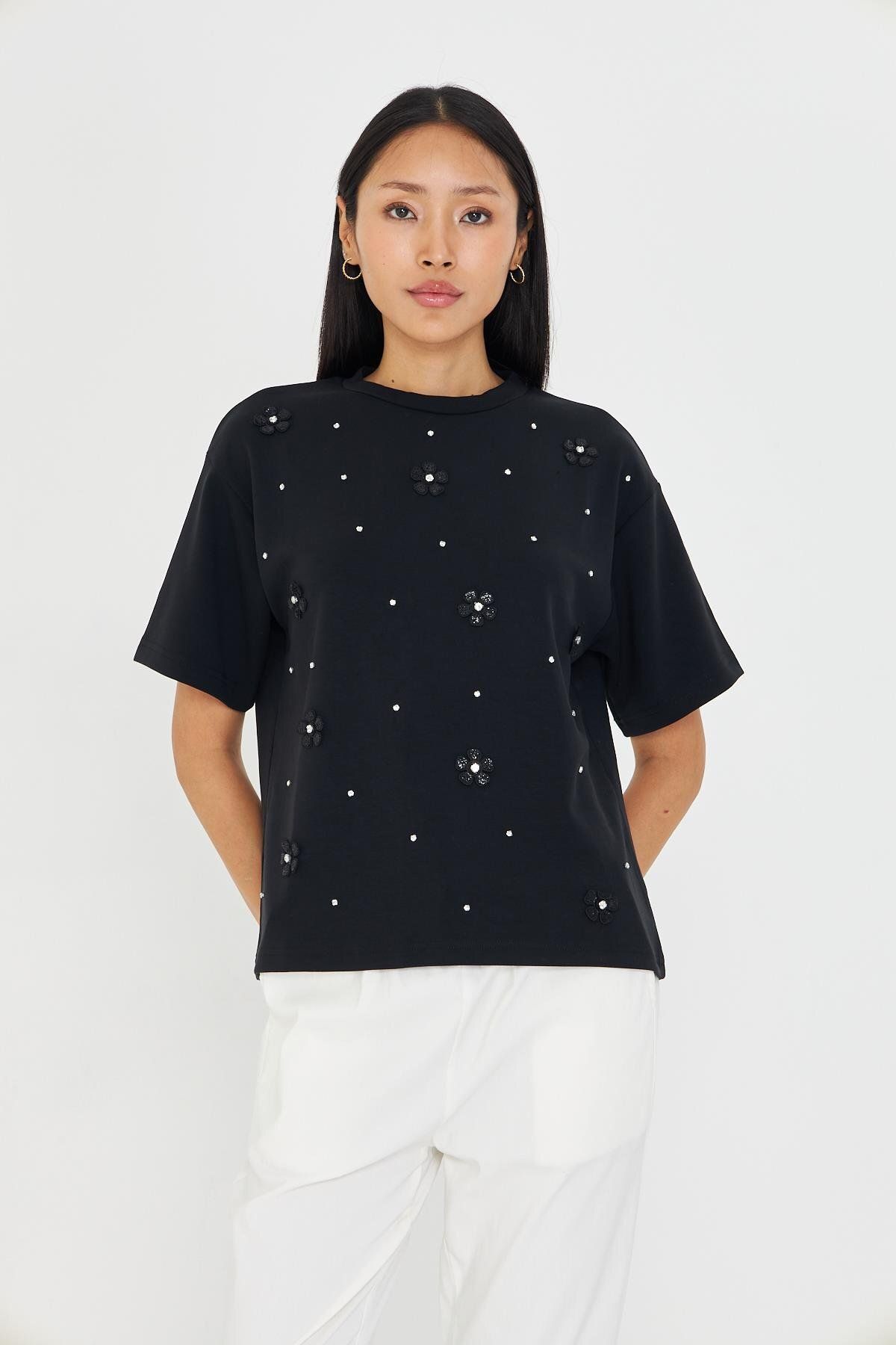 TIFFANY&TOMATO Taşlı Çiçekli Bambu T-Shirt