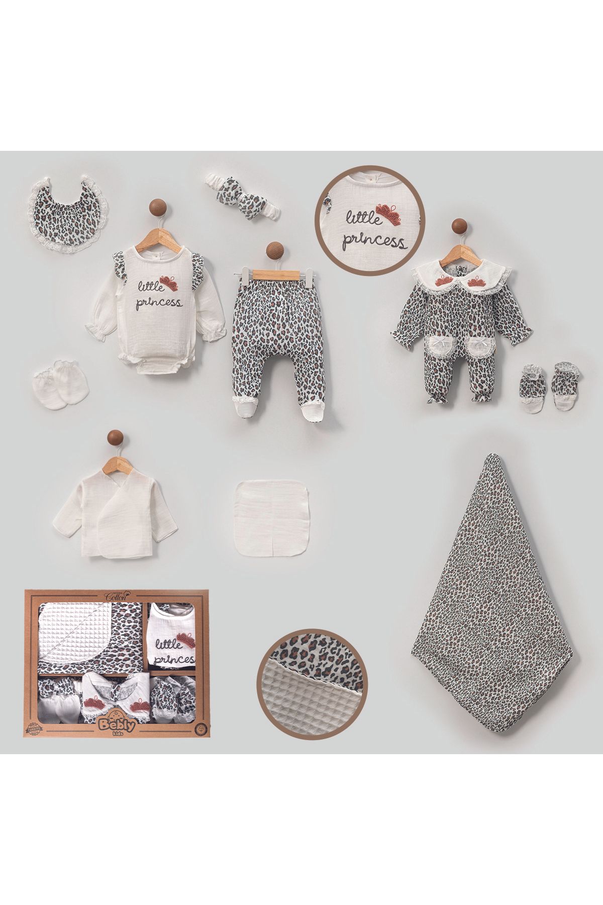 Modonoff BEBLY KIDS KIZ 0-3 AY LEOPARLI MÜSLİN 10'LU SET