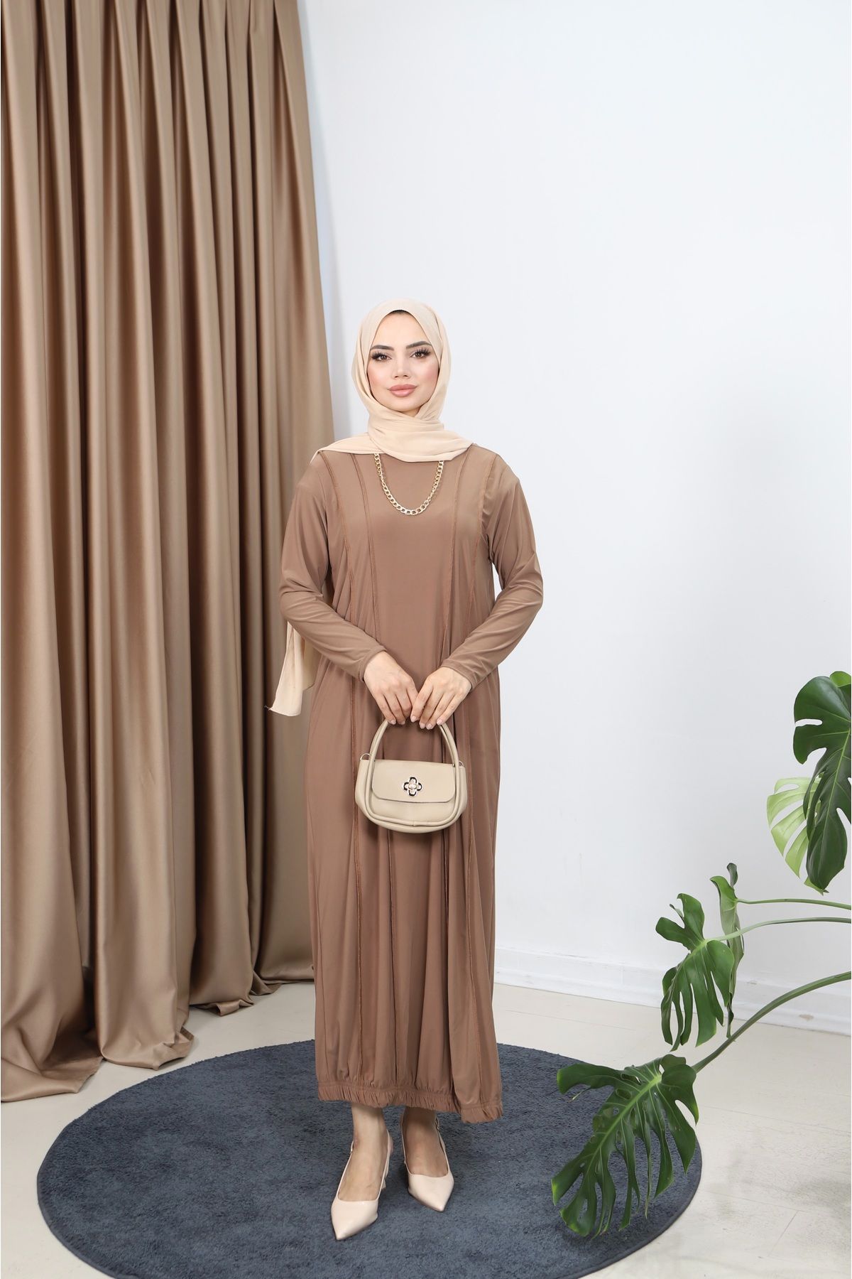 NİSUM MODA LİNA ÖNÜ PARÇALI SANDY ELBİSE