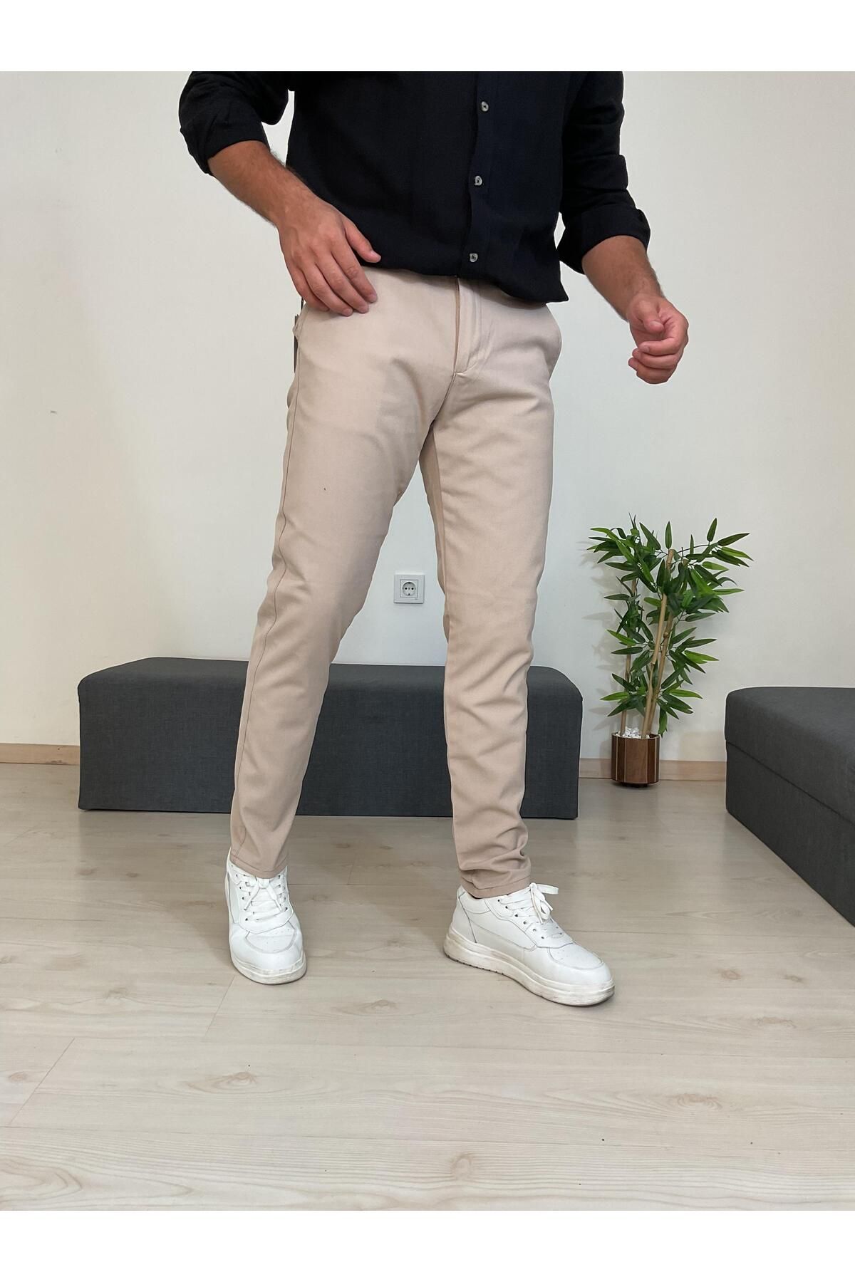 Z1MAN Yazlık Chino Kanvas Dokulu Pantolon Slim Fit Dar Kesim Cepli Dar Paça