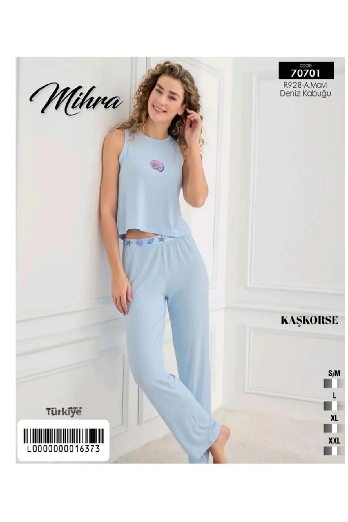 Butik MİHRA 70701 Mihra Kaşkorse Pijama Takımı Mavi