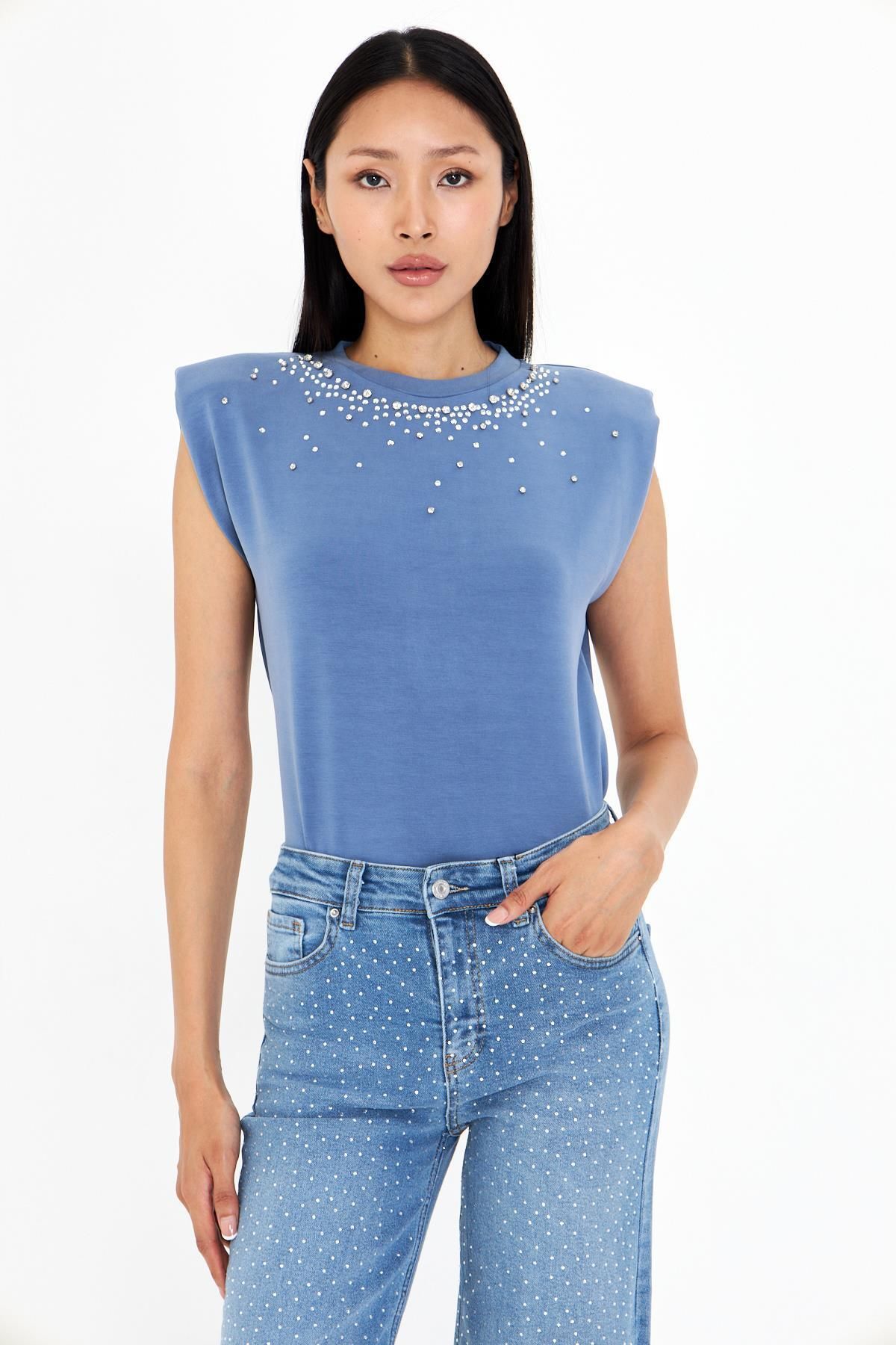 TIFFANY&TOMATO Sıfır Kol Taşlı Modal T-Shirt