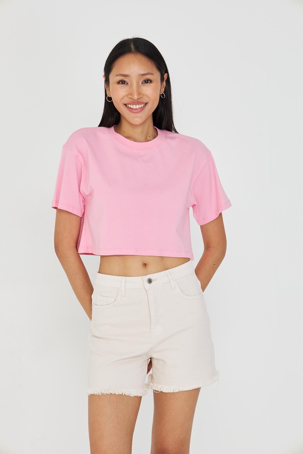 TIFFANY&TOMATO Bisiklet Yaka Crop T-Shirt