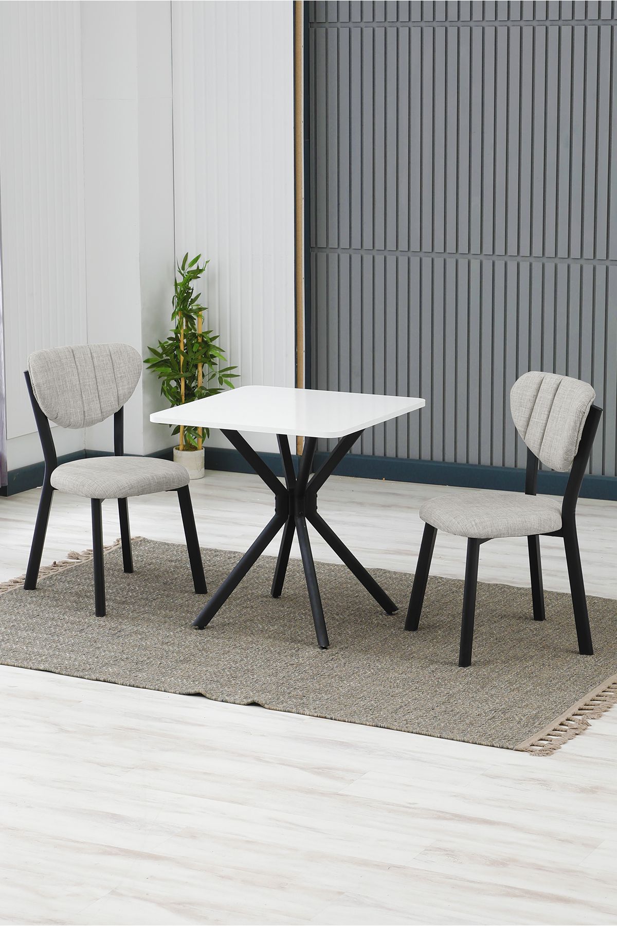 Armens Life Mobilya, Lojistik & Elektronik Ticaret Elma Modeli Kare Mutfak Masa Sandalye Takımı, 2 Sandalye 1 Sabit Beyaz Masa 70x70 Cm, Keten Kumaş