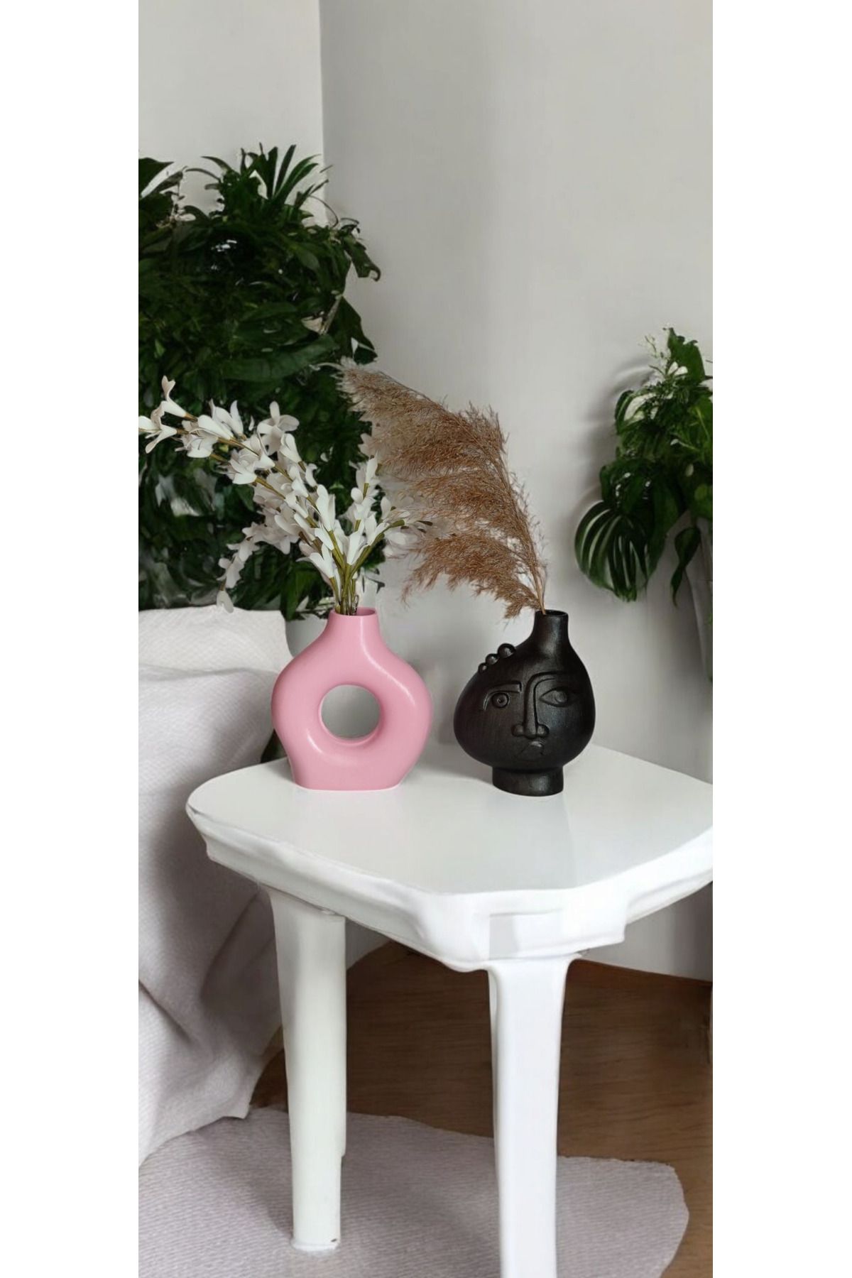 rubbyhome dekoratif yuvarlak vazo ve yüz desenli vazo