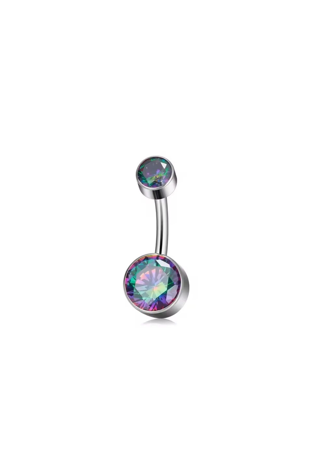 Janset F136 Titanyum Hologram Zirkon Taşlı Ayna Cilalı Göbek Piercing - Titanyum Göbek Piercing