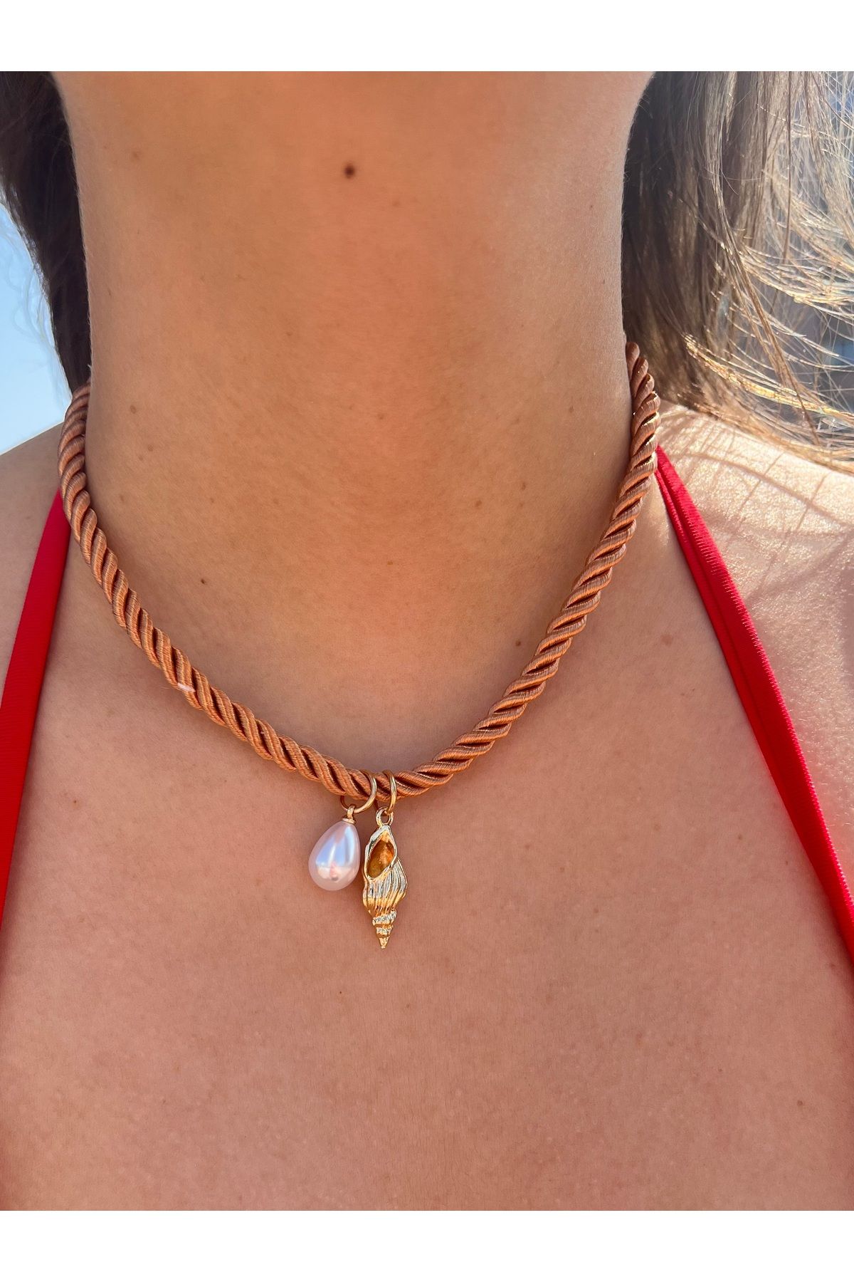 Estosh Aksesuar Gold Shell Kolye