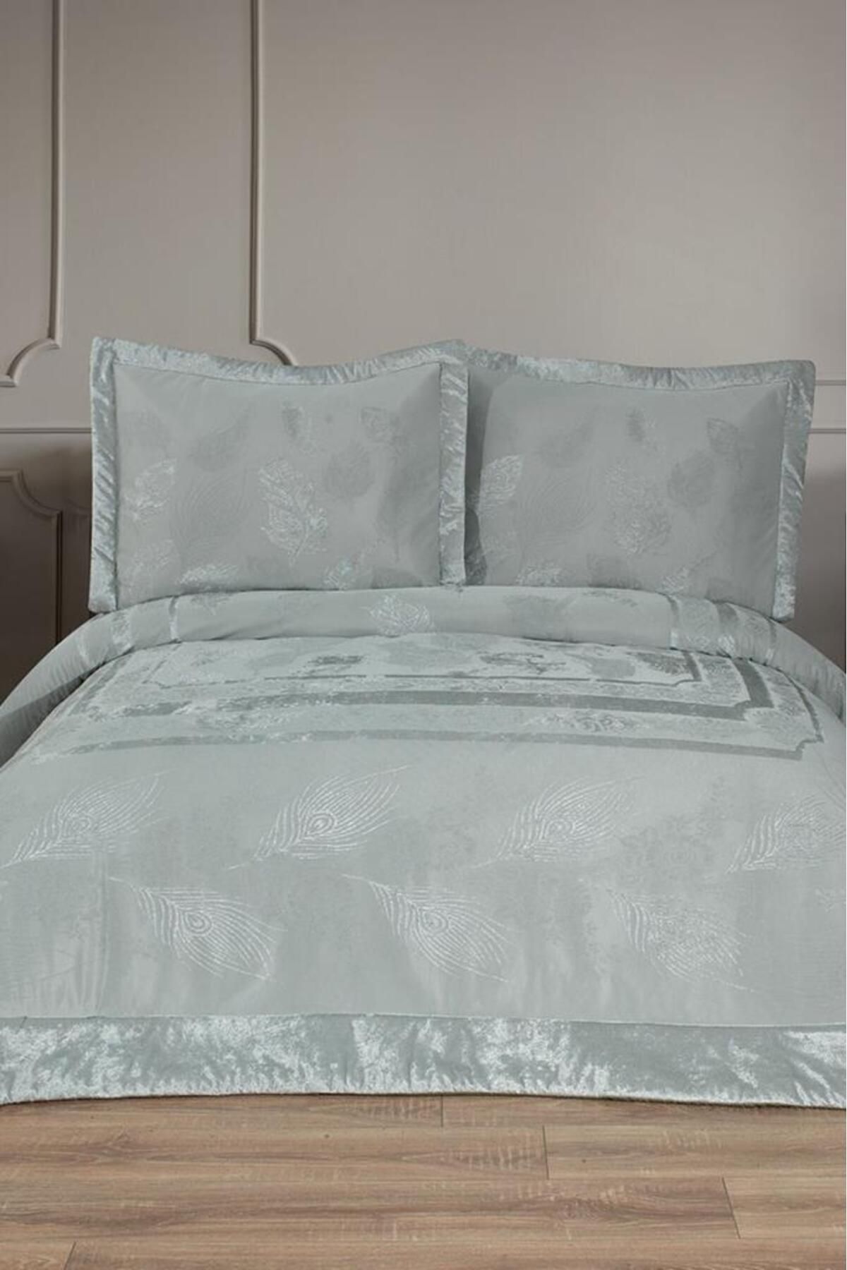 Çeyiz Diyarı Gözde Elyaf Dolgulu Çift Kişilik 250x255 Cm Yatak Örtüsü Adaçayı