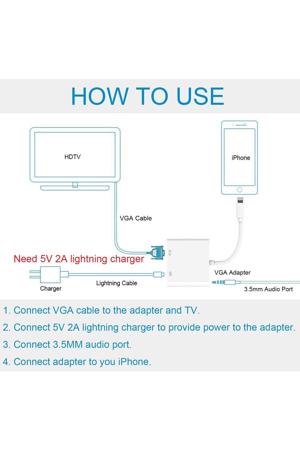 COOYA-Lightning to VGA Adapter,AV Adapter 1080P with Lightning Charging Port for Select iPhone,iPad 2
