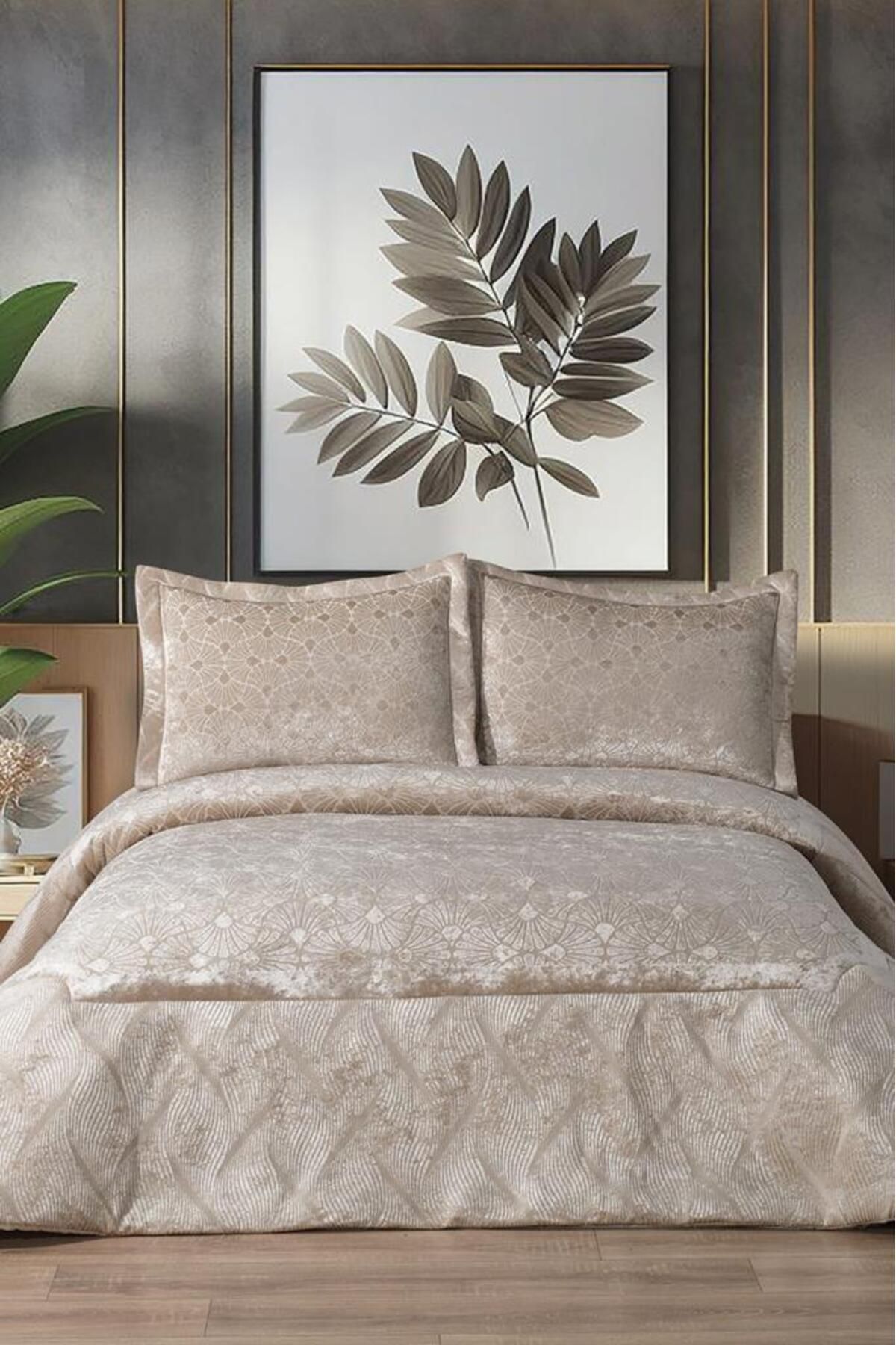 Çeyiz Diyarı Freya Elyaf Dolgulu Çift Kişilik 250x255 Cm Yatak Örtüsü Bej