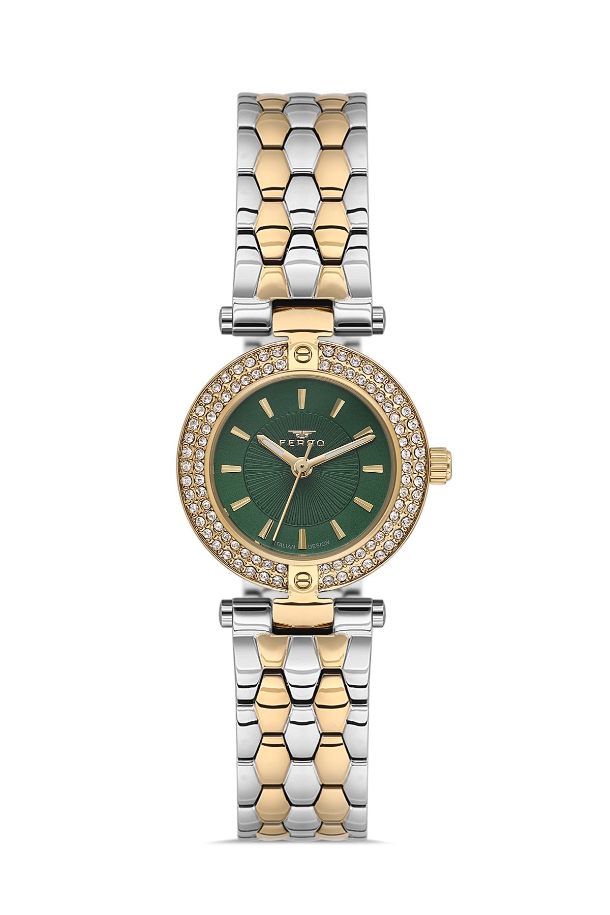FERRO FL21608AWT-D6 Quartz Çelik Altın/Gri Yeşil Kadran 28 mm Kadın Kol Saati