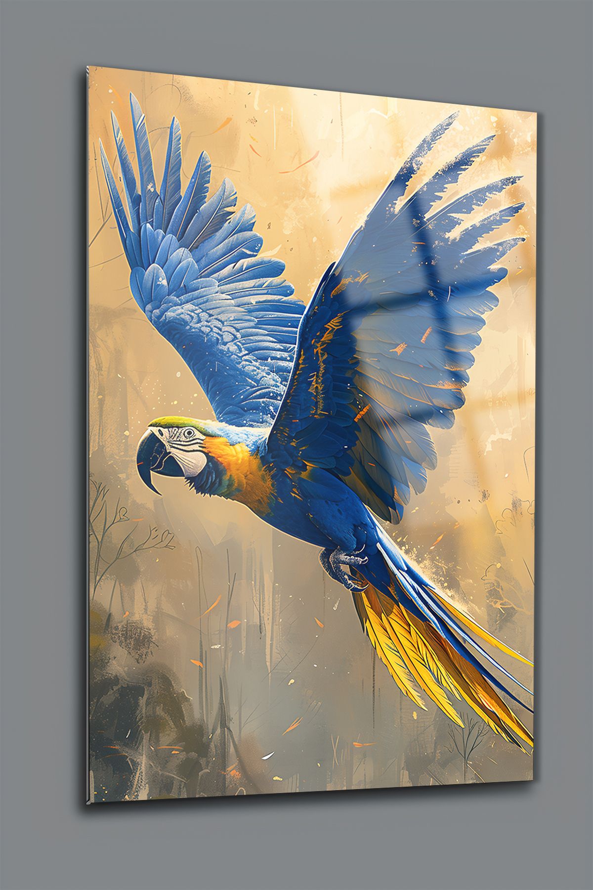 glassartdesign Papağan Cam Tablo - Modern Tablo - Şık Ofis Tablosu- Duvar Dekorasyonu